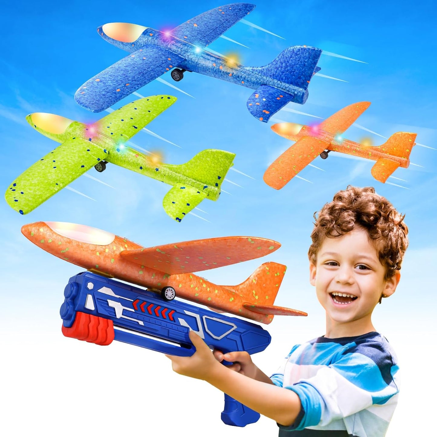 Fuwidvia 3 Pack Airplane Launcher Toys, 13.2'' LED Foam Glider Plane T