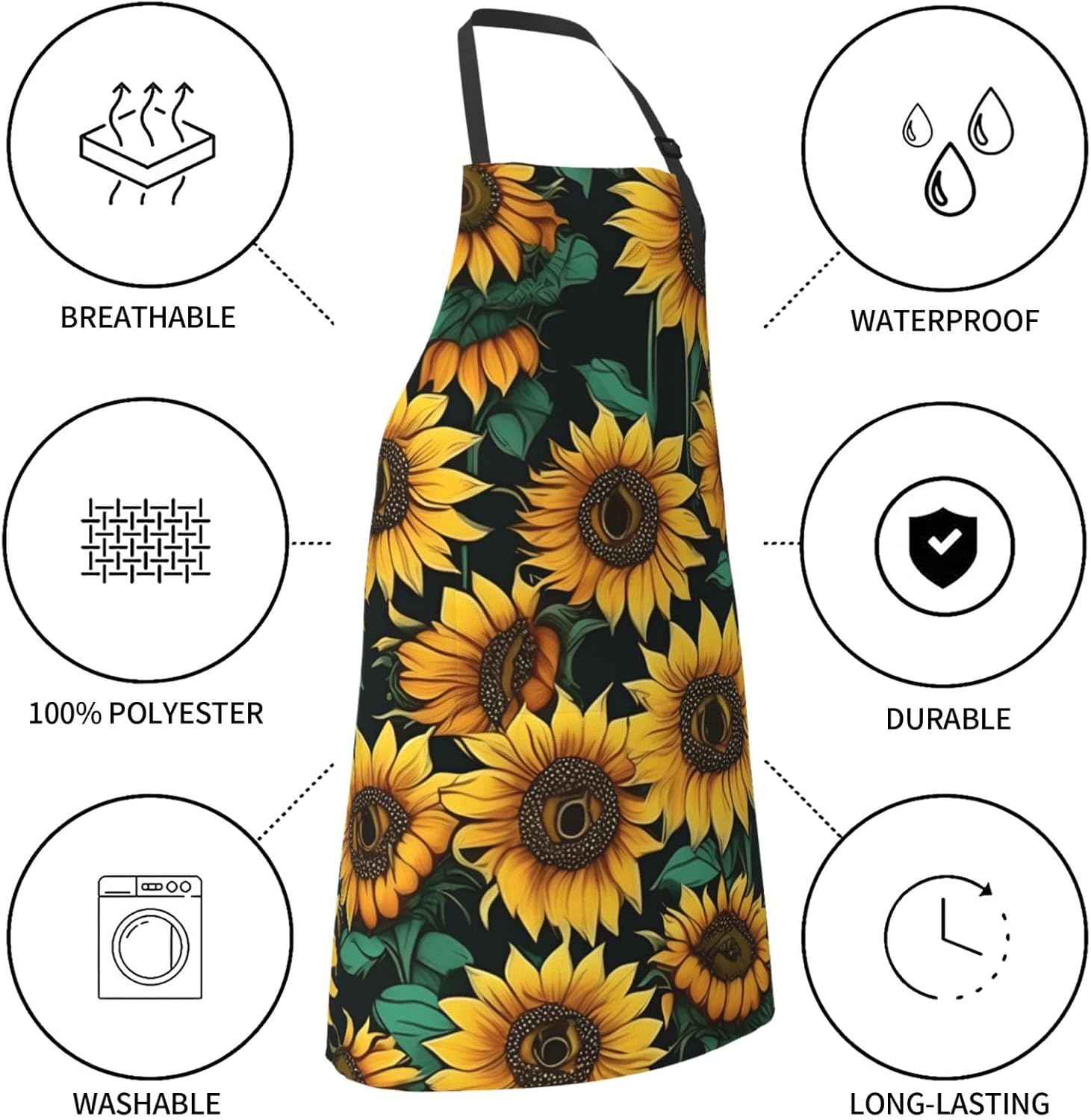 YANYU Sunflower Print 28x33 In Kitchen Apron Stylish Chef Apron with P