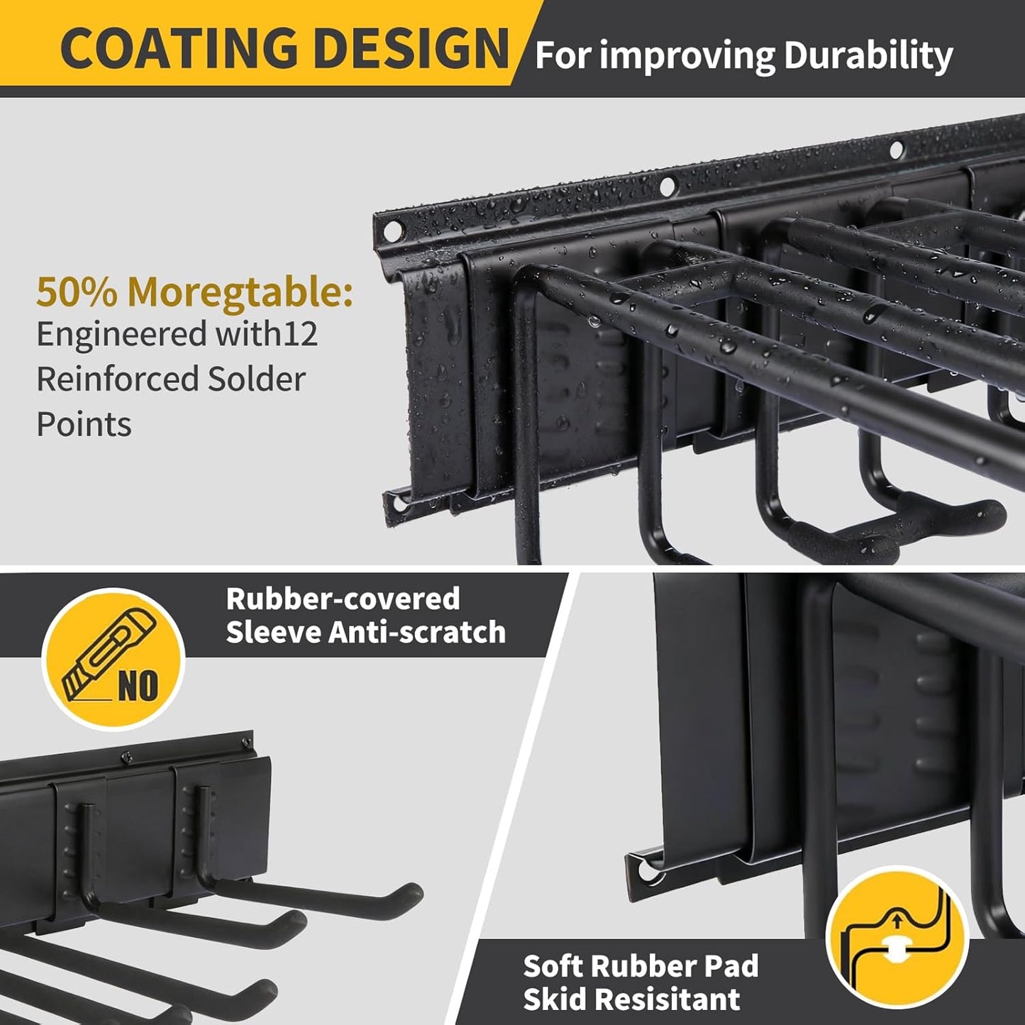 66'' Heavy-Duty Garage Tool Organizer Wall Mount – 720lbs Capacity Metal Rack with Adjustable Hooks for Rake, Broom, Shovel, Snowboard & Garden Tools