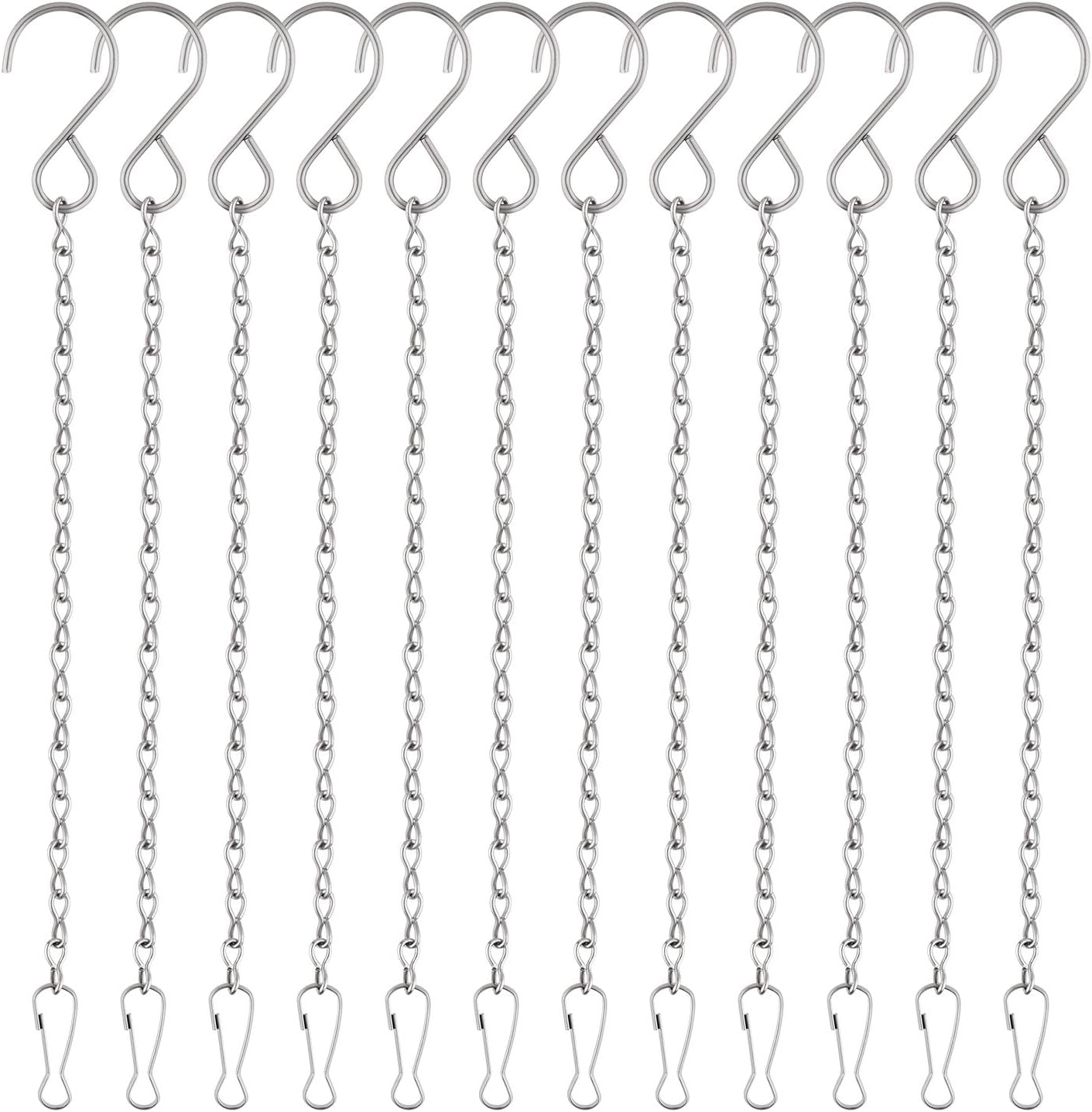 FEPITO 12 Pack Hanging Chains, 10 Inch Hanging Basket Chains, Garden Plant Hangers Metal Chains with Hooks Clips for Bird Feeders, Wind Chimes, Lanterns, Planters, Decorative Ornaments