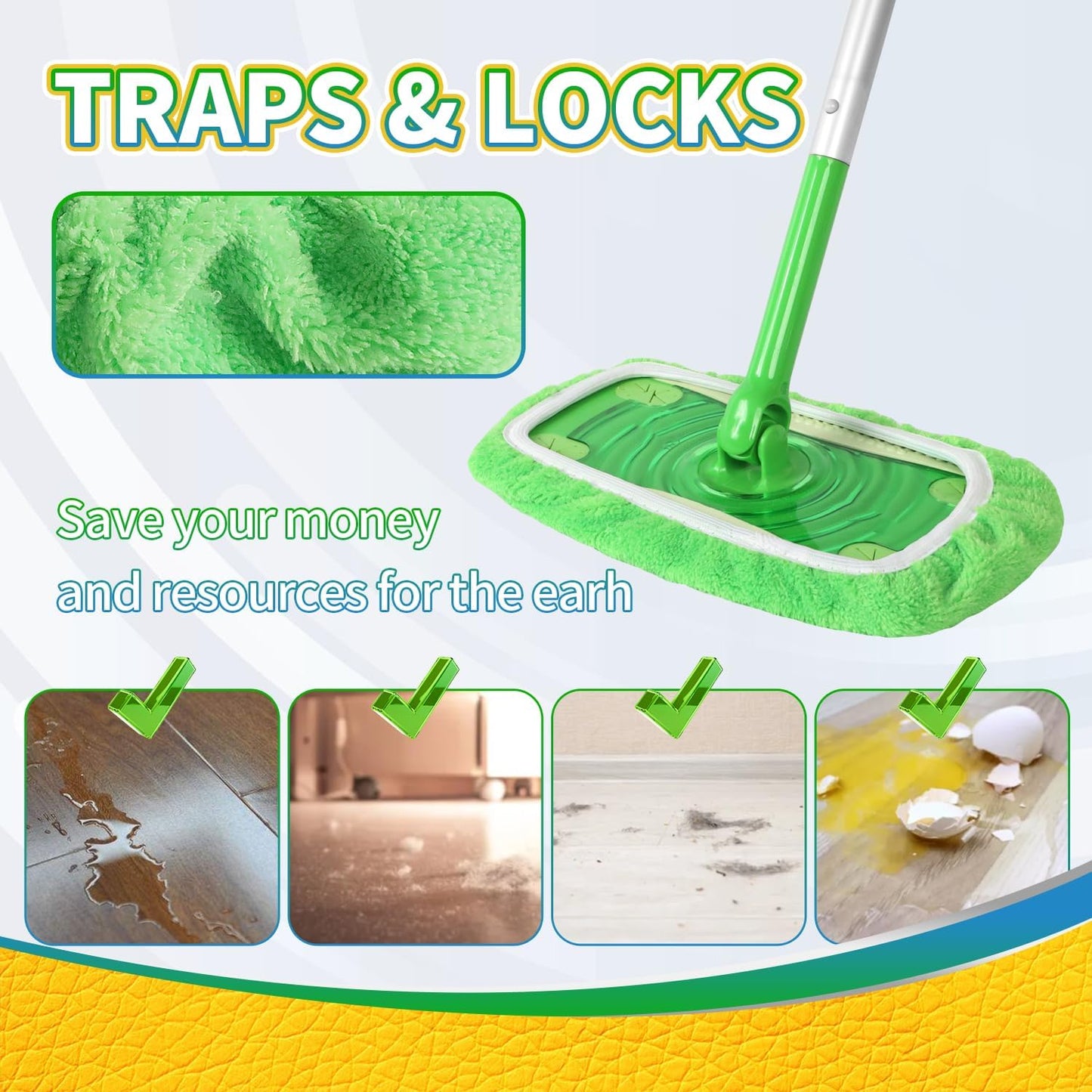 Reusable 100% Coral Fleece Mop Pads Compatible with Swiffer Sweeper, 3 Pack Wet and Dry Flat mop Cover, Washable Wet Pads Refill for Surface/Hardwood Floor Cleaning (Mop is Not Included)