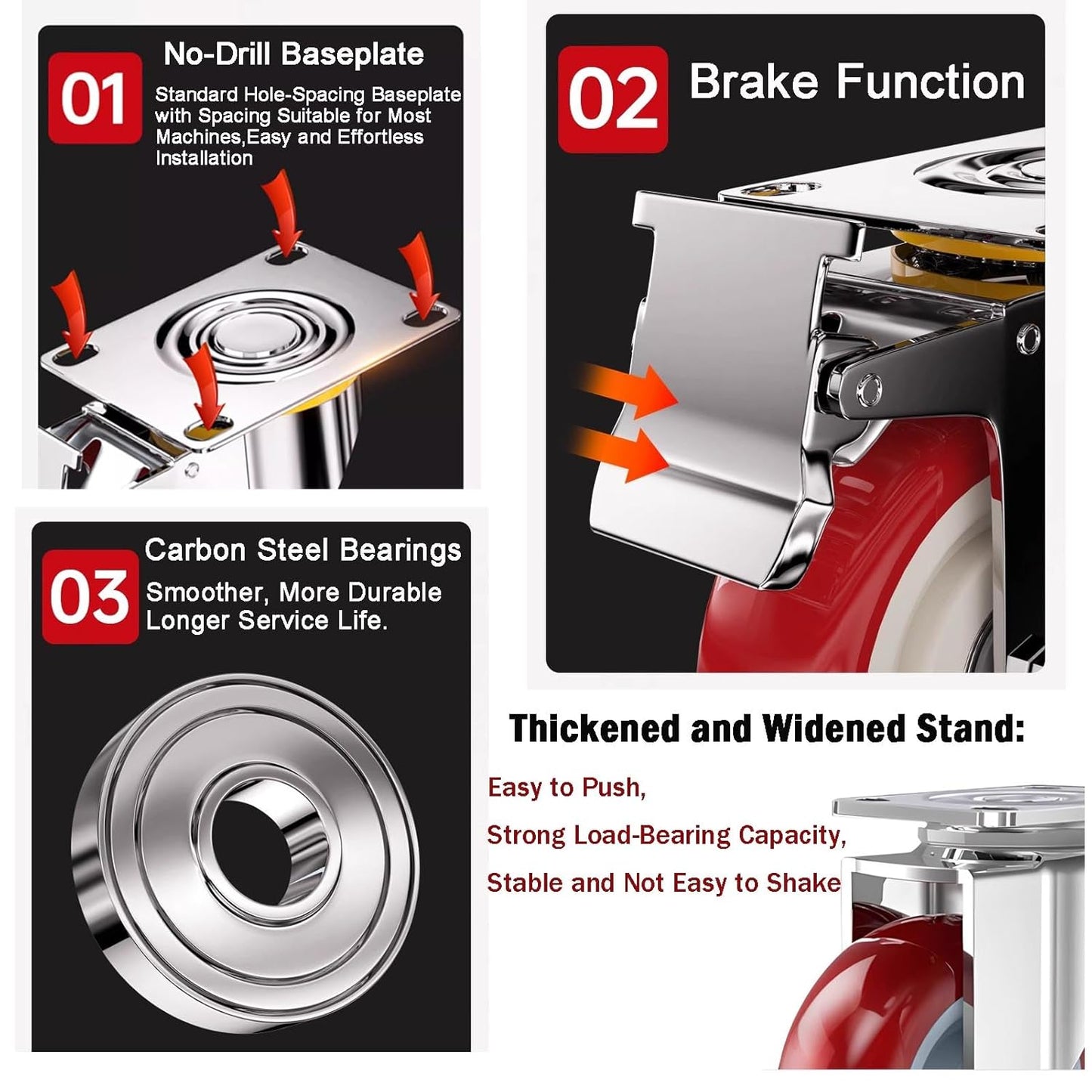4 inch Casters Load 2400lbs -Includes 2 Sets of Adaptive Screws -Locka