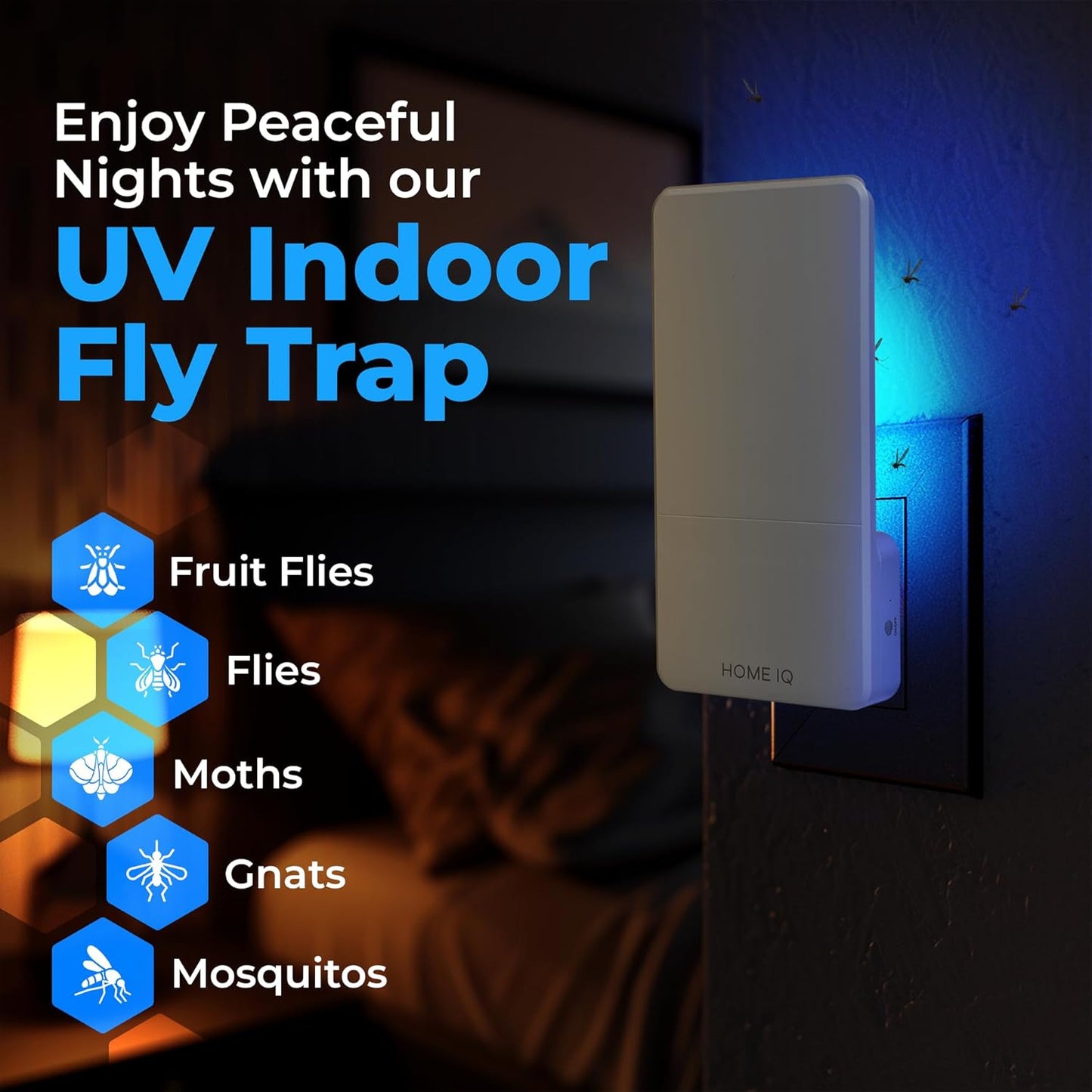 Indoor UV Flying Insect Trap and Night Light. LED Powered Pest Control