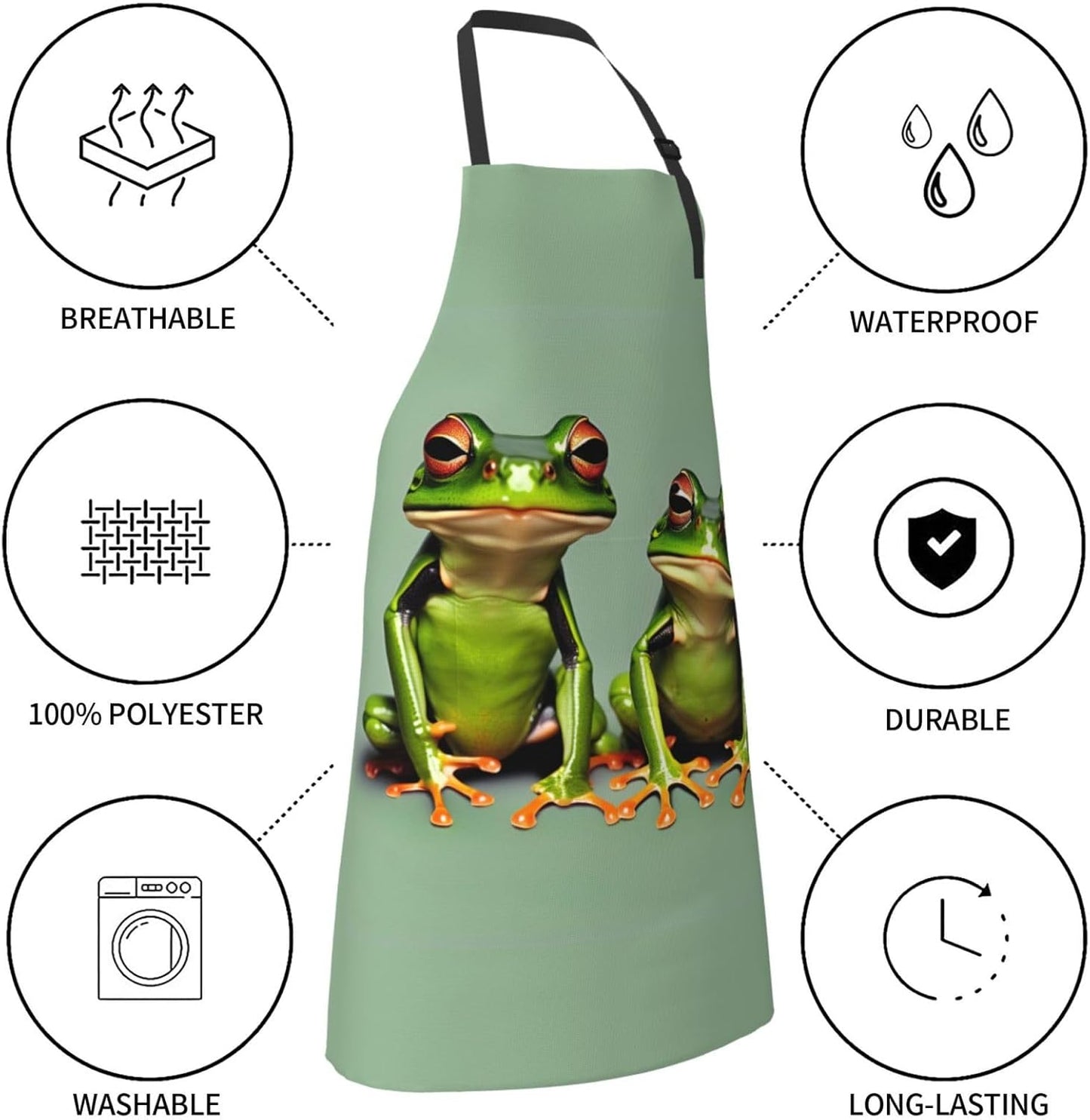 Funny Green Frogs 1 print Waterproof chef's apron with pocket apron for kitchen cooking baking barbecue and gardening