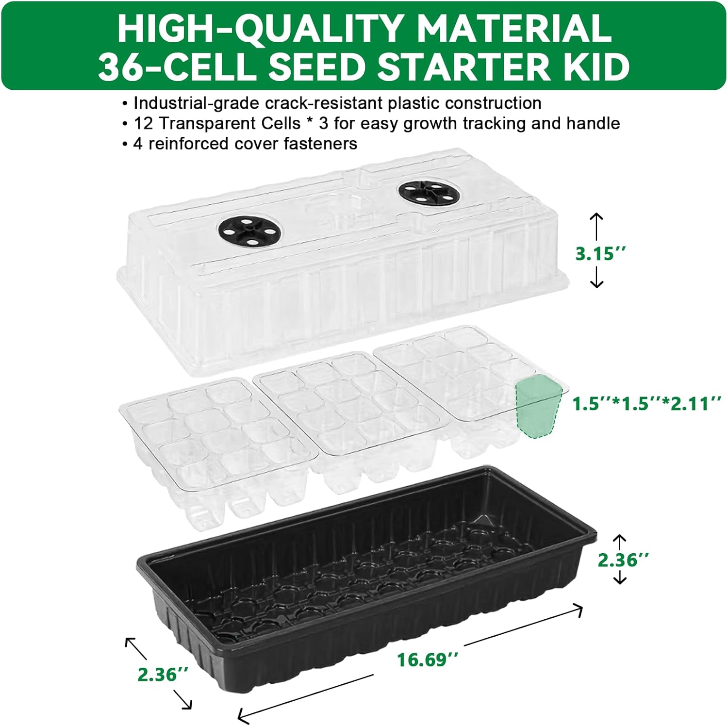 Seed Starter Tray with Grow Light,72-Cell Seed Starter Kit with Magnet