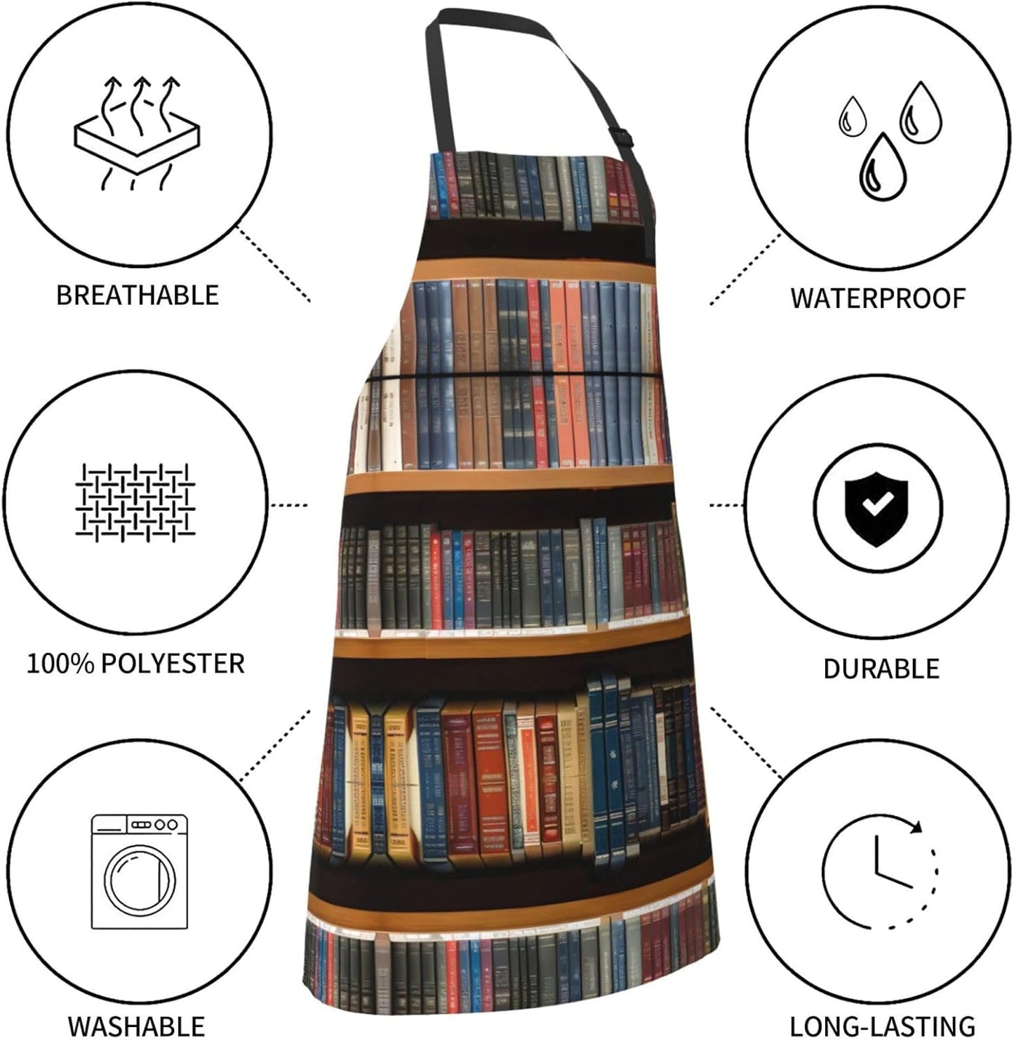 library bookshelf 1 print Waterproof chef's apron with pocket apron for kitchen cooking baking barbecue and gardening