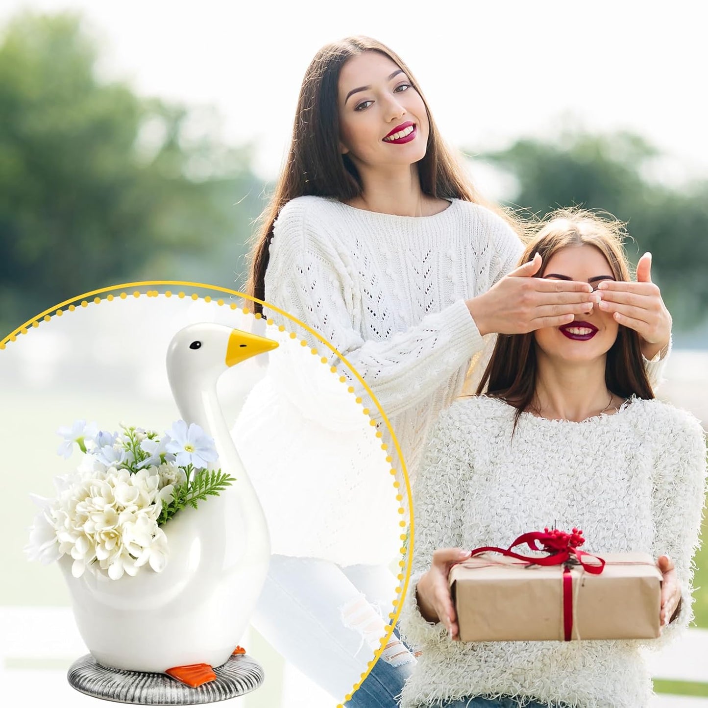 Silly Goose Vase Ceramic Cute Flower Vase Goose Birthday Party Table Centerpieces White Animal Planter Pot Home Decor for Office Living Room Kitchen Bathroom Decor Housewarming Gifts