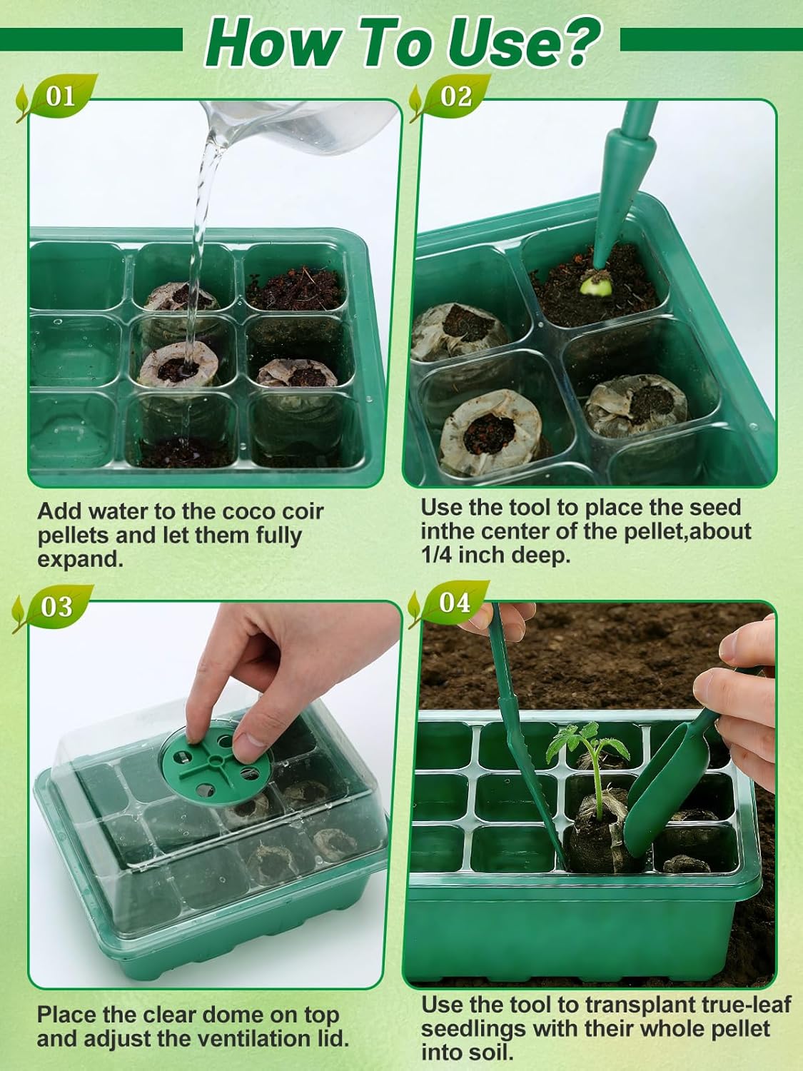 Apipi 5 Pack Seed Starter Kit with 60 Coco Coir Pellets - 60 Cell Seed