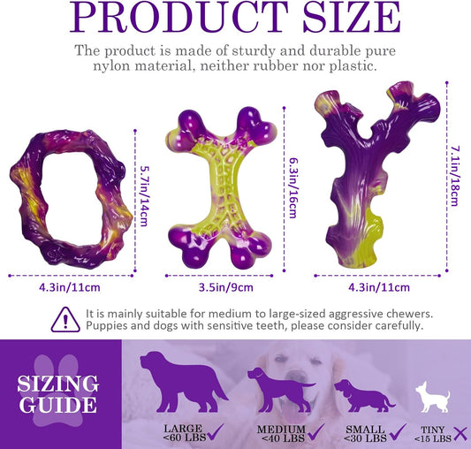 Tough Dog Toys for Aggressive Chewers 3 Pack, Indestructible Dog Toy f