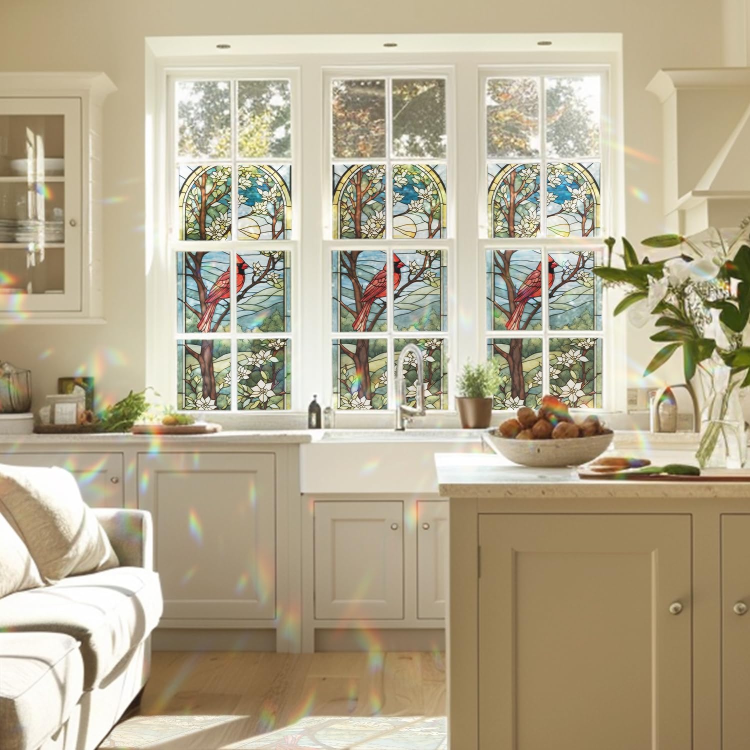 Decorative Cardinal Stained Glass Window Film, Cardinal Stained Glass 