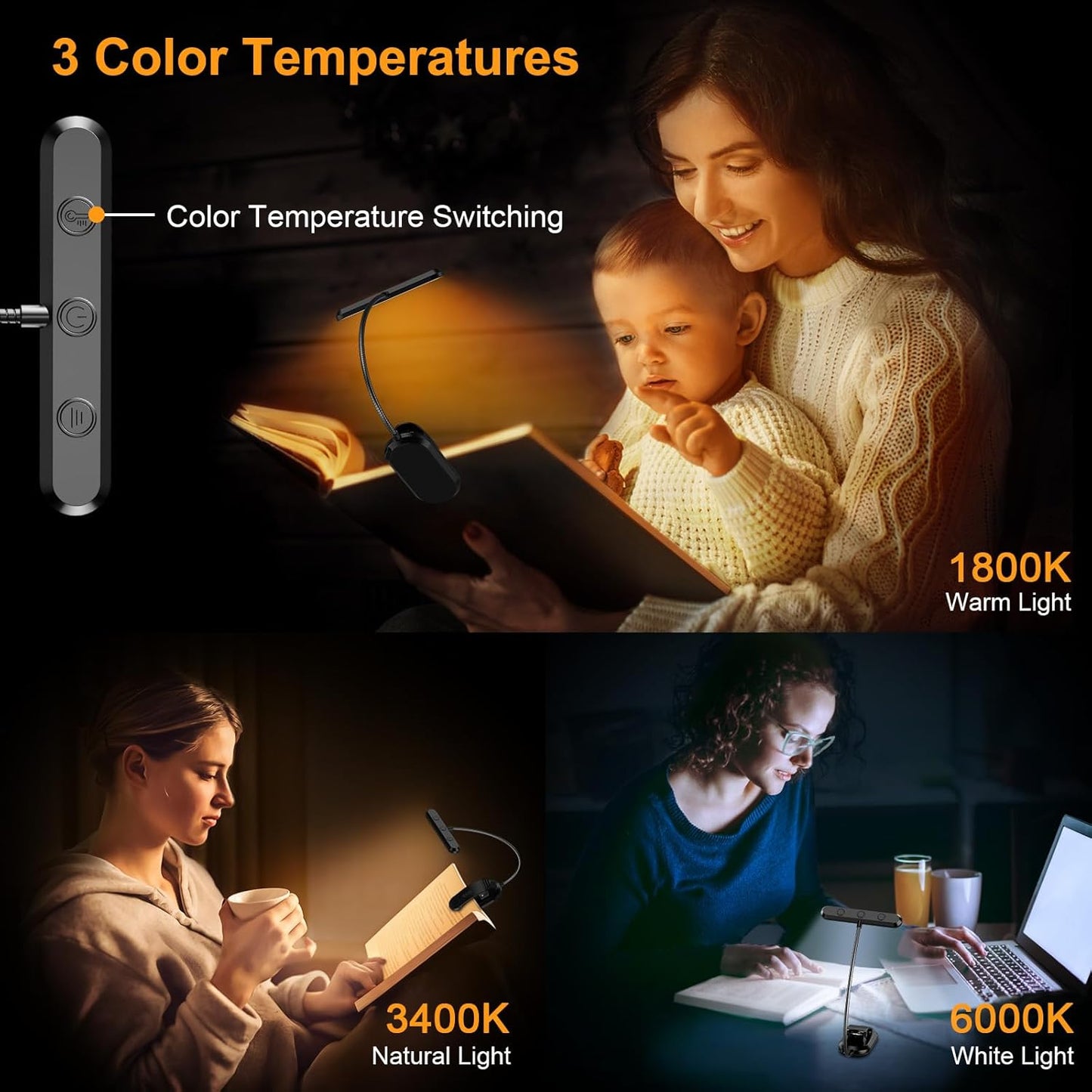 Gritin Rechargeable Book Light for Reading in Bed with 19 LED &Memory Function-Eye Caring 3 Color Temperatures,5 Brightness Levels,90 Hrs Runtime Flexible Goose Neck Clip on Light for Book Lovers