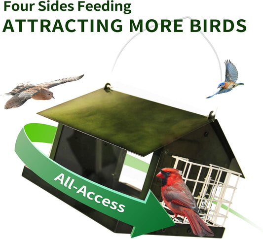 Solution4Patio Bird Feeders for Outdoors Hanging, All Metal, Double Su