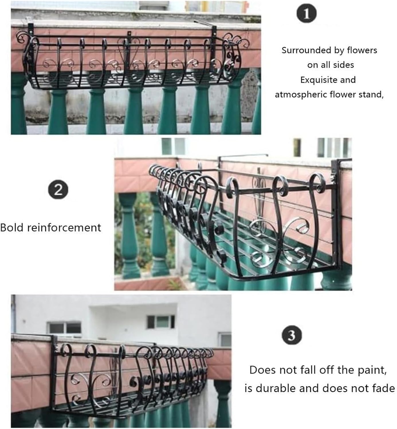 Outdoor Railing Planter Box - Fence Planters for Flowers, Window Sill Hanging Pots, Garden Railing Flower Stand, Green Plant Rack (80x28x22cm)