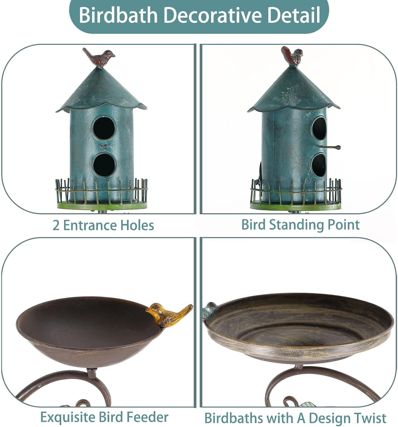 Metal Bird Bath Feeder and Houses for Outdoors, Birdbaths for Outside 