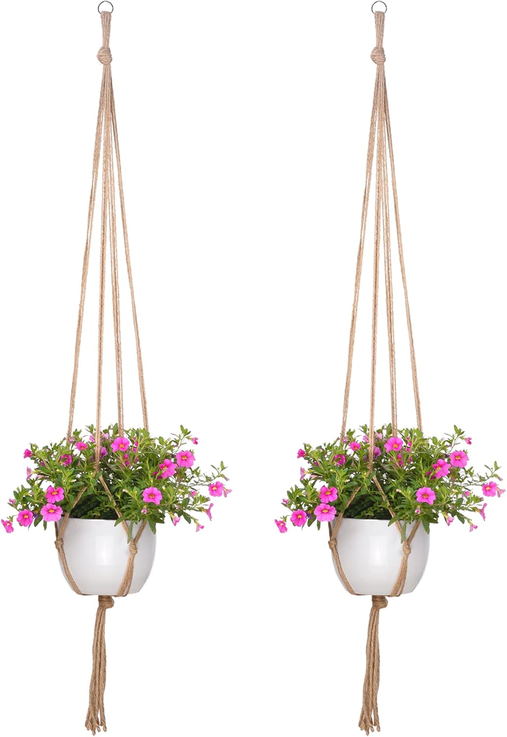 EBOOT 2 Pack 48 Inch Large Macrame Plant Hanger Rope to Hang Flower Pot Plant Holder for Indoor Outdoor Decorations, 4 Legs (Linen Color)