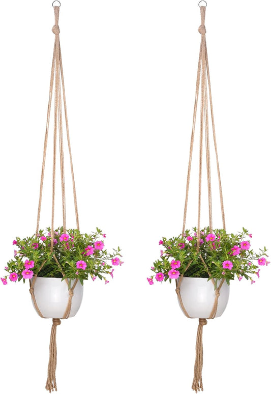 EBOOT 2 Pack 48 Inch Large Macrame Plant Hanger Rope to Hang Flower Pot Plant Holder for Indoor Outdoor Decorations, 4 Legs (Linen Color)