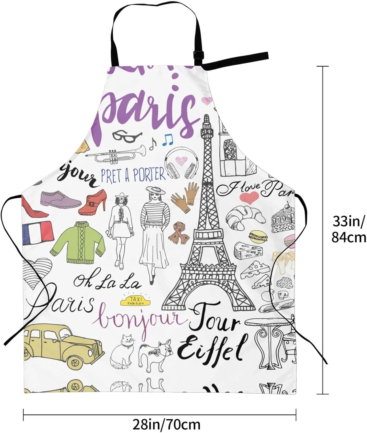 French Paris Tour Eiffel Tower print Waterproof apron with pocket adjustable cooking apron for adult kitchen bibs to bake