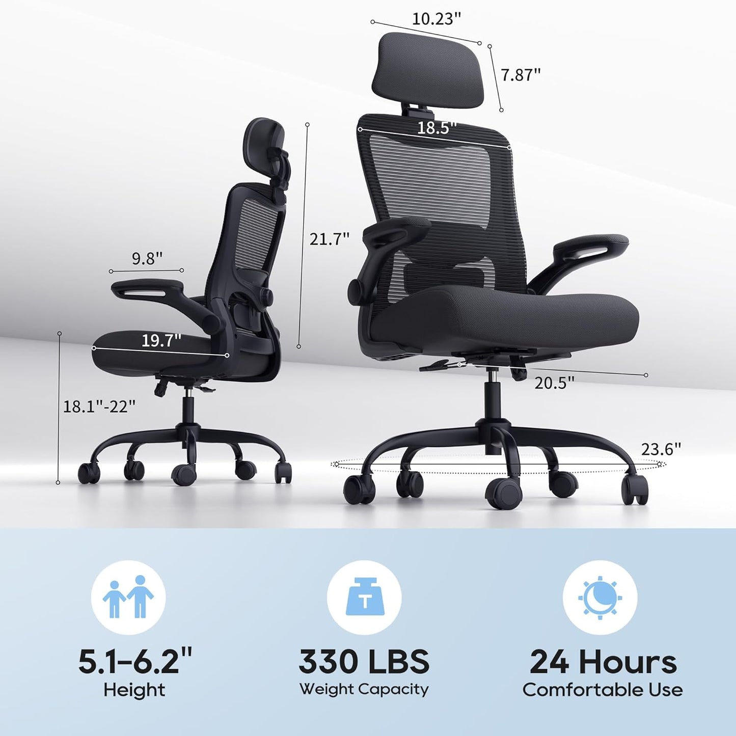 Ergonomic Office Chair, High Back Mesh Desk Chair with Adjustable Lumb