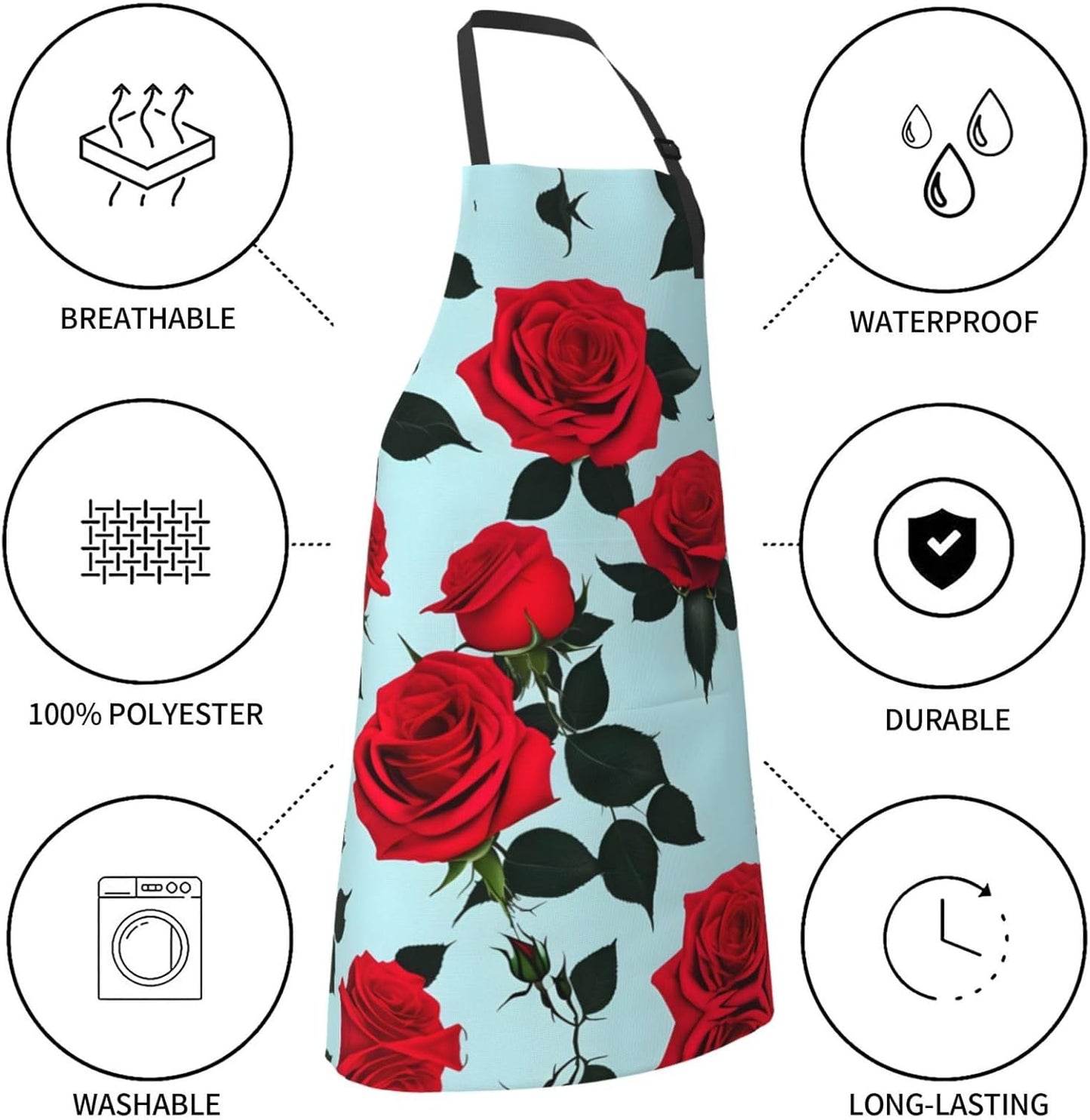 Red Rose print Waterproof chef's apron with pocket apron for kitchen cooking baking barbecue and gardening
