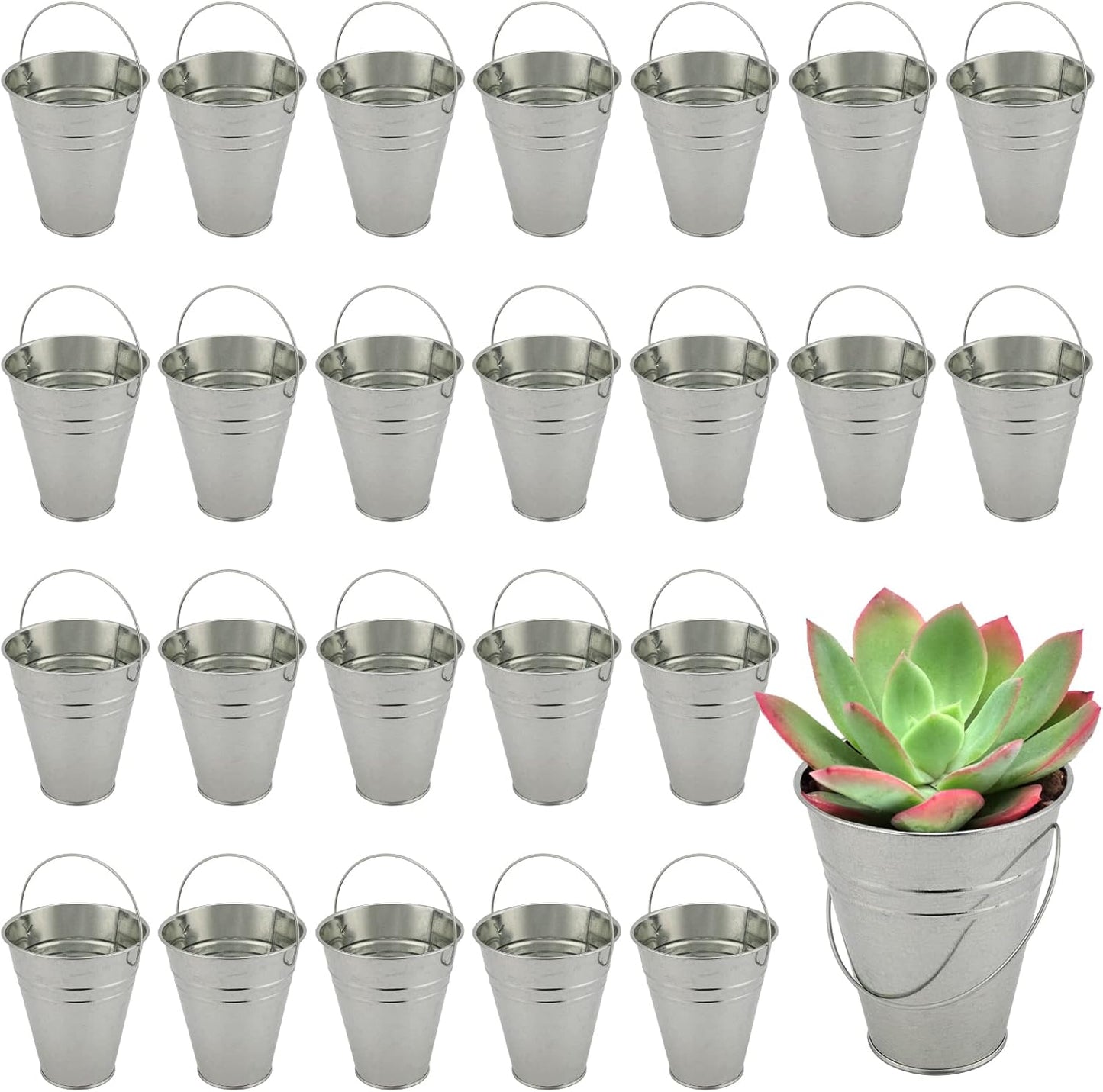 JEUIHAU 25 PCS 5x4.5 inch Galvanized Mini Buckets - Tin Pails for Part