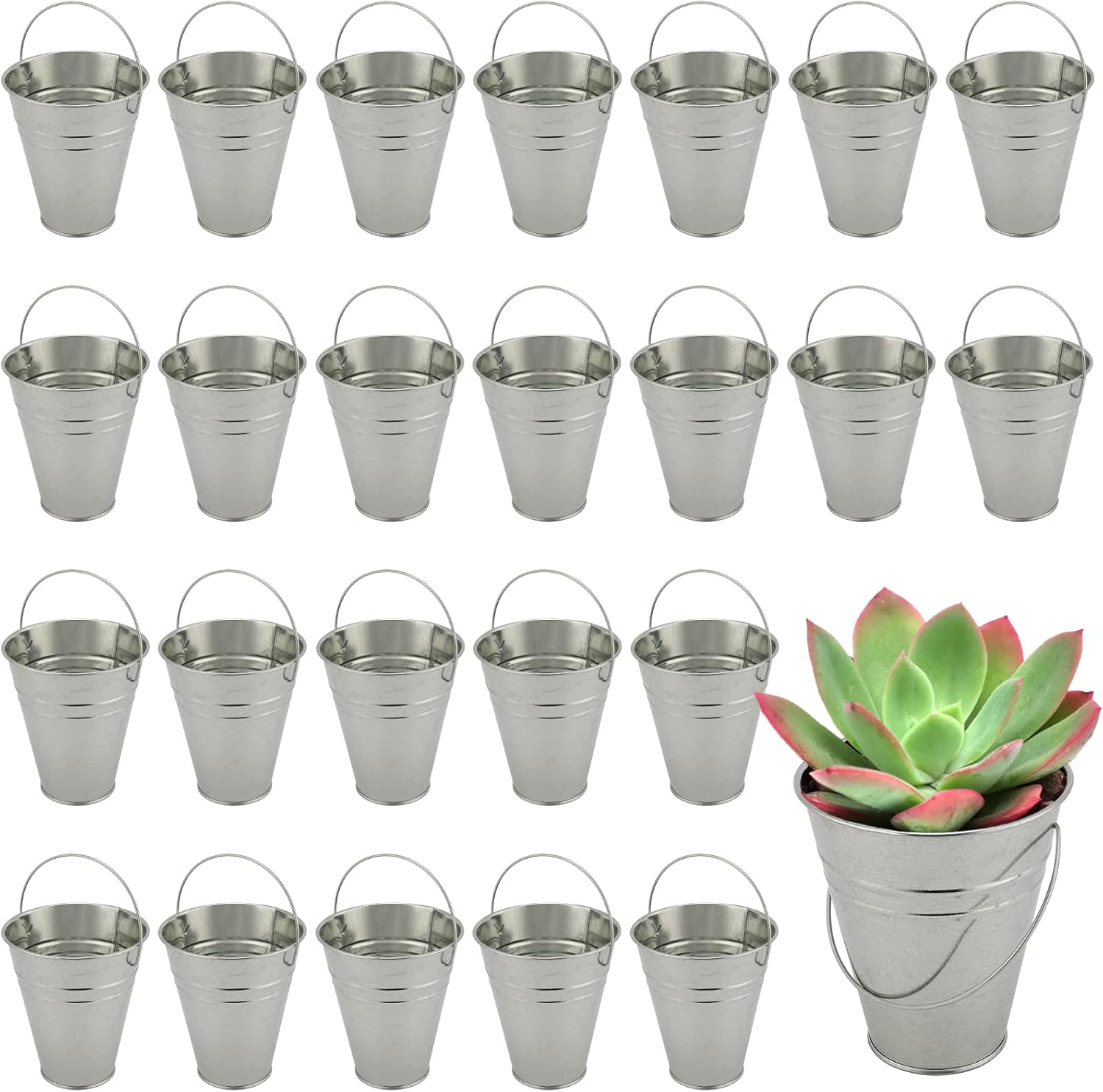 JEUIHAU 25 PCS 5x4.5 inch Galvanized Mini Buckets - Tin Pails for Part