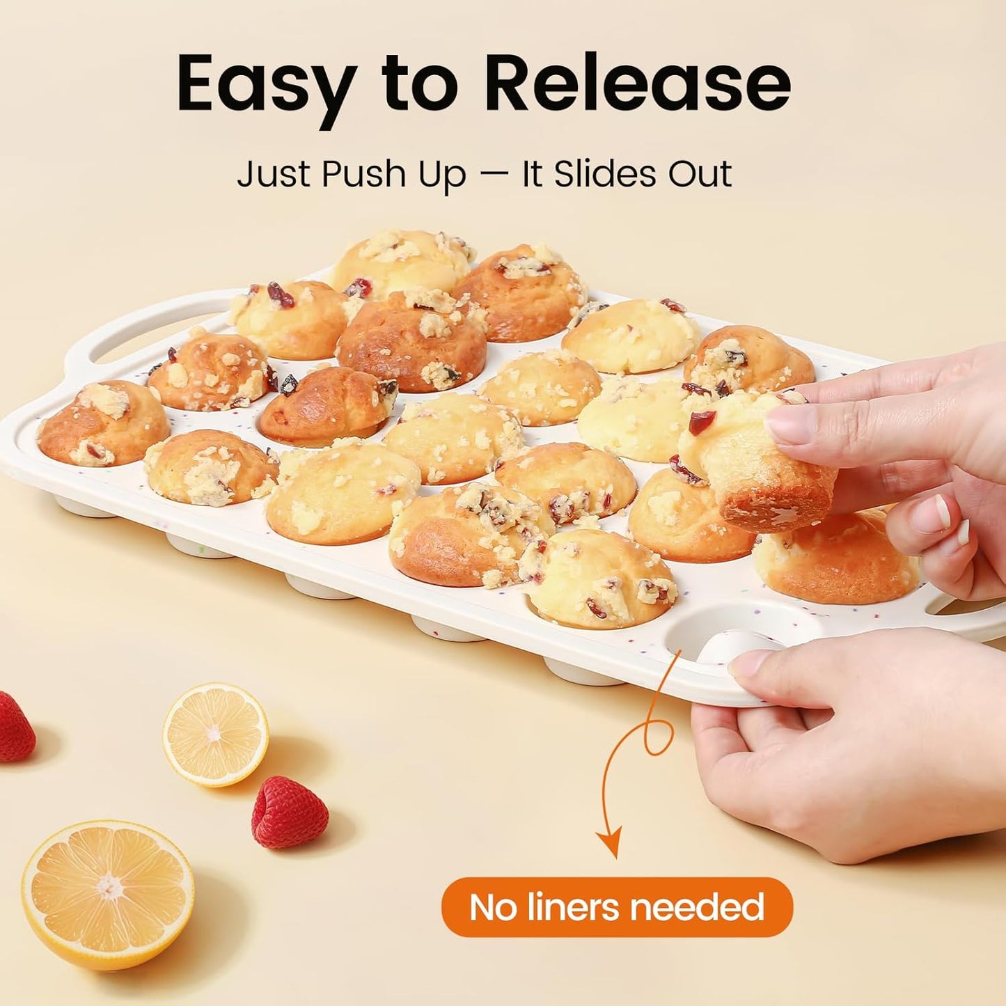 Silicone Mini Muffin Pan With Metal Reinforced Frame - 24 Cups Durable