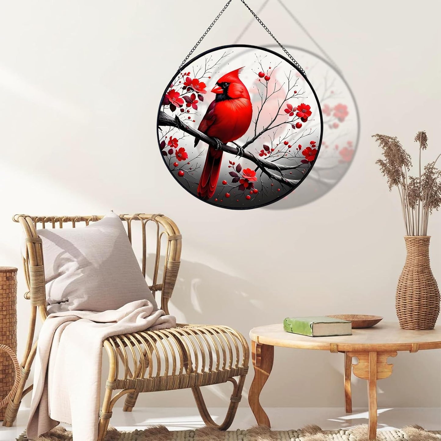 RIVEENY Cardinal Stained Glass Window Hanging,Cardinal Stained Glass S