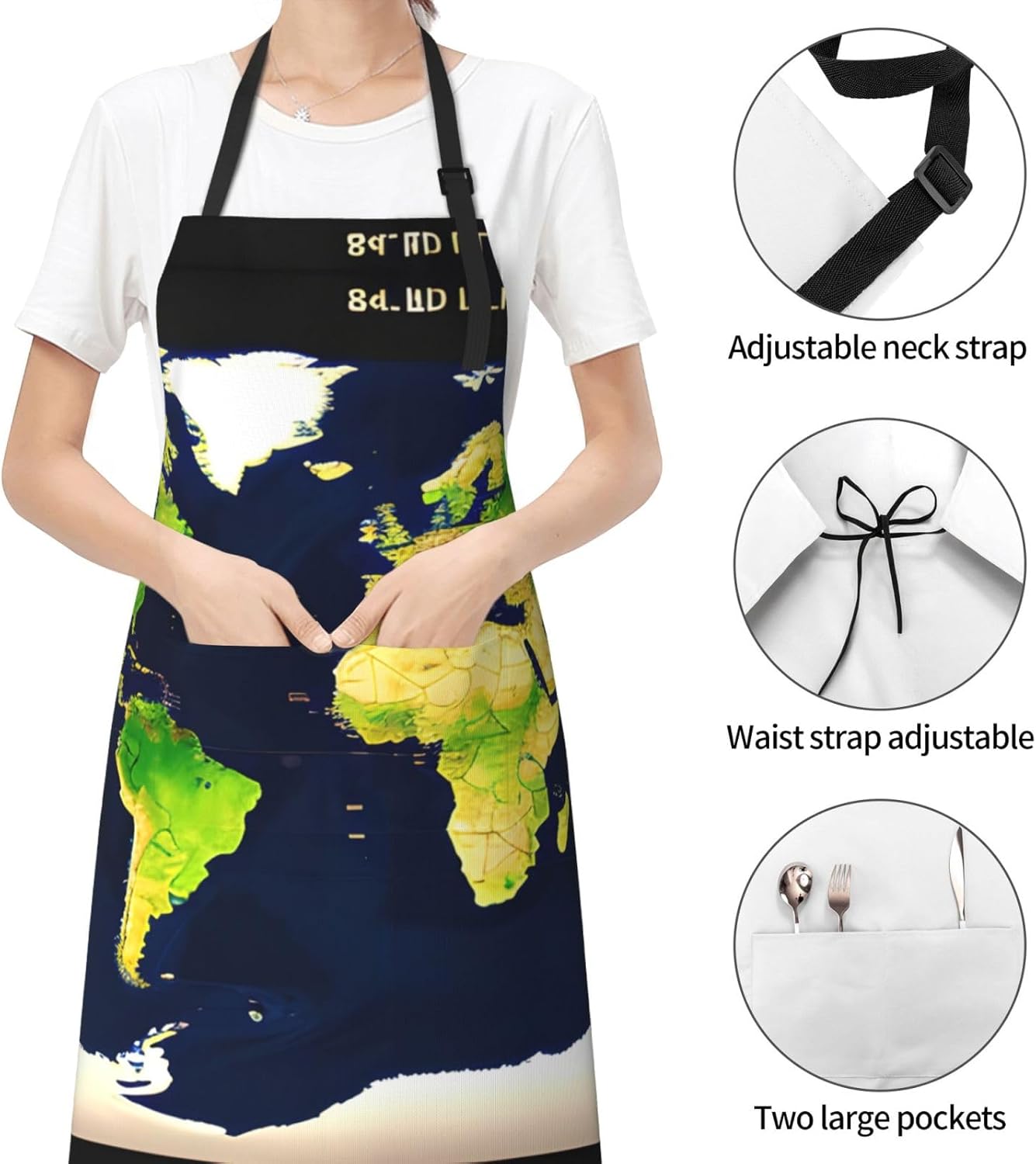 World Map print Waterproof apron with pocket adjustable cooking apron for adult kitchen bibs to bake