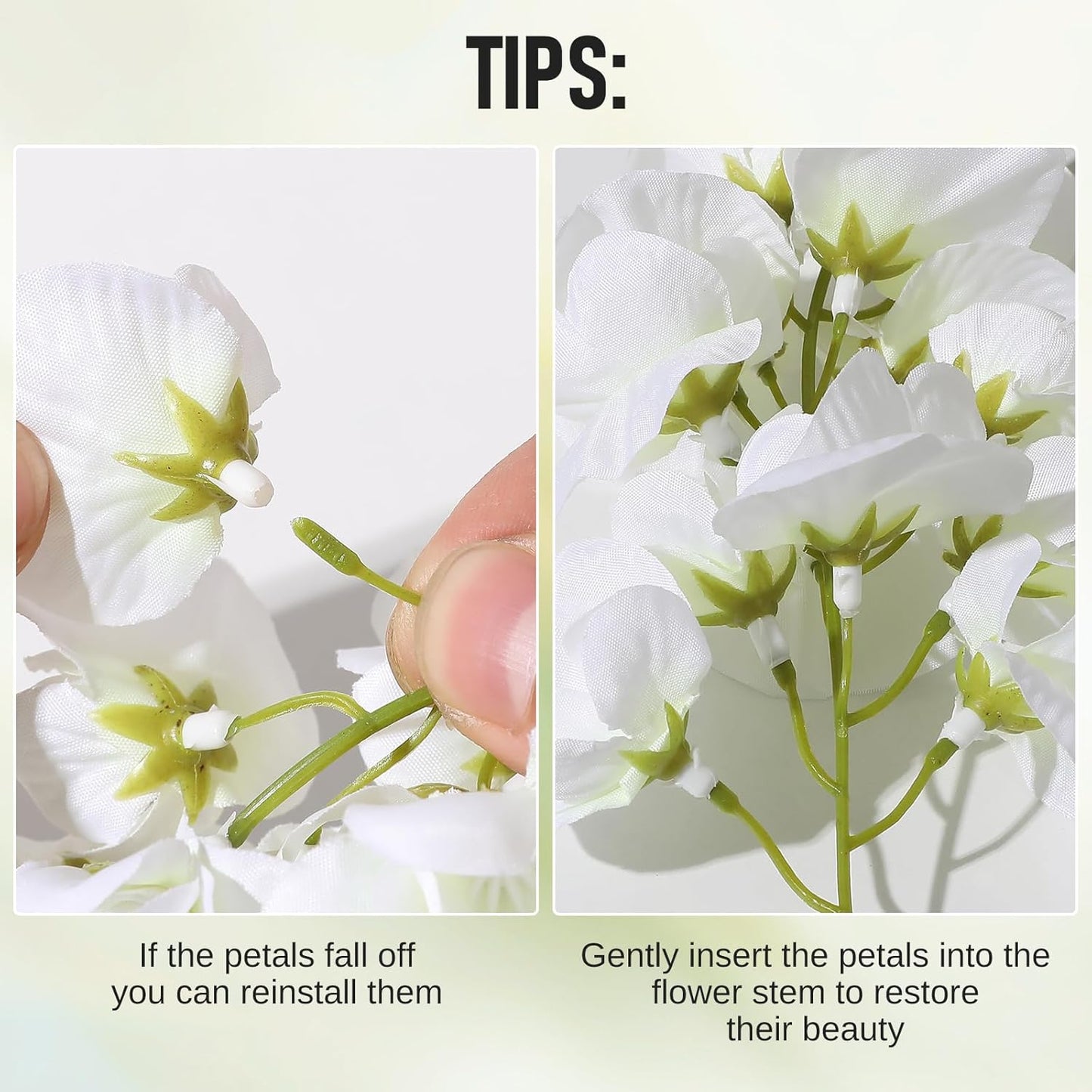 Wisteria Hanging Flowers, Spring Fake Flower for Vase, 2Pcs Silk Wisteria UV & Fading Resistant Faux Plant for Wedding Arch Backdrop Outdoor Patio Garden Decoration Centerpiece Table (White)