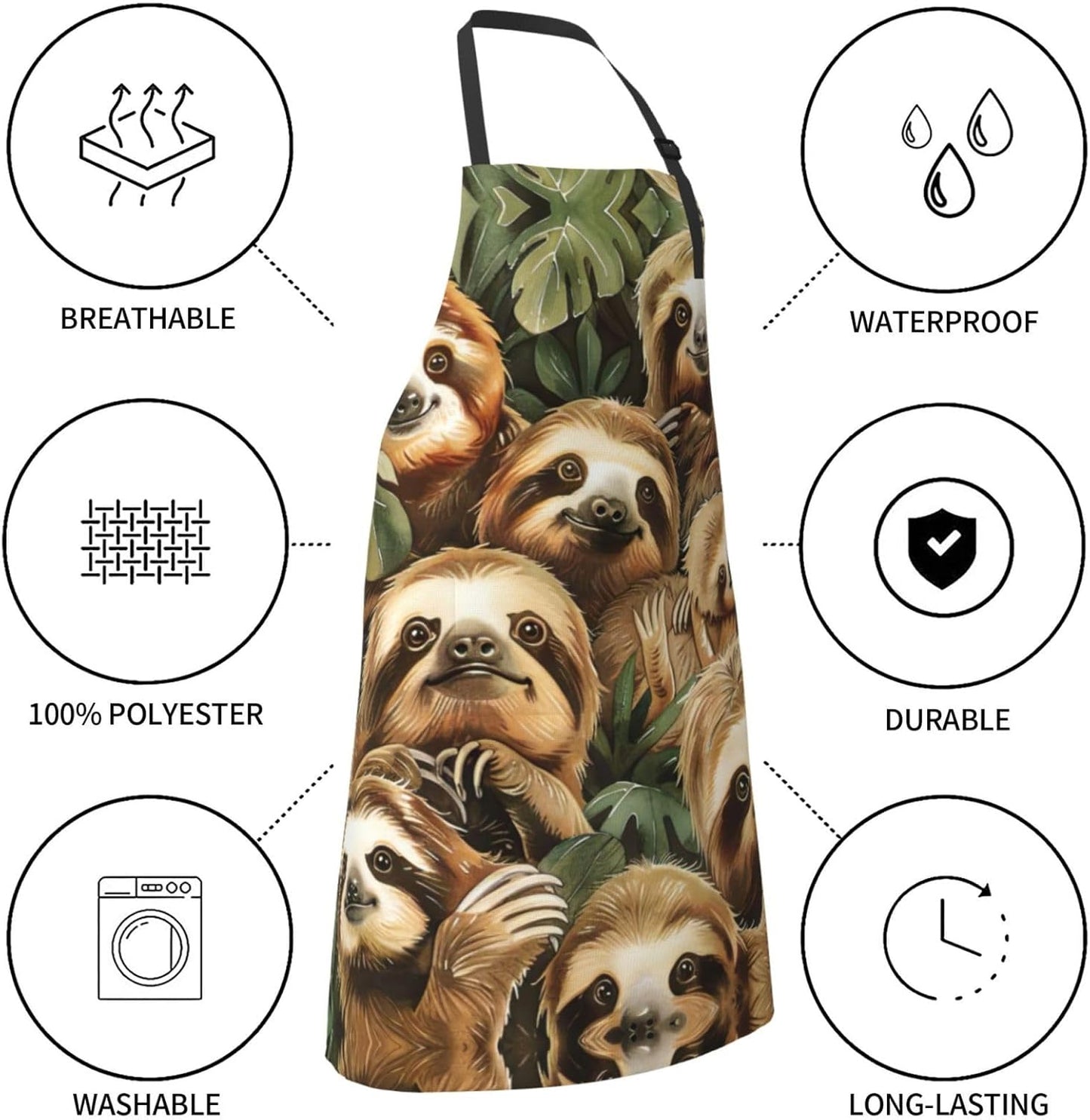 Cute Sloth print Waterproof chef's apron with pocket apron for kitchen cooking baking barbecue and gardening