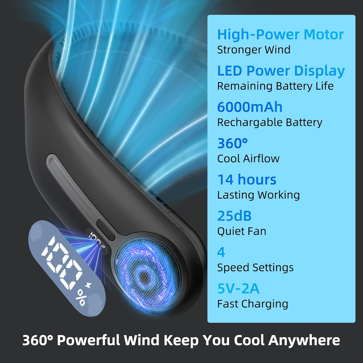 Portable Neck Fan,Hands Free Personal Wearable Bladeless Fan,6000mAh U