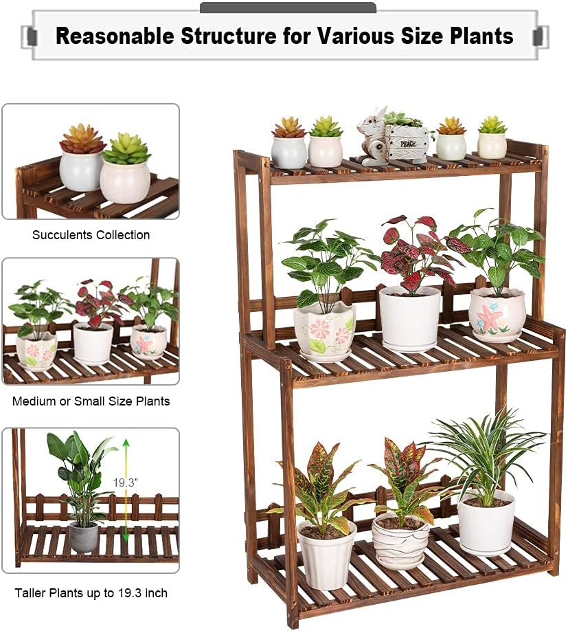Ufine 3 Tier Wood Plant Stand Vertical Plant Display Shelf Indoor Ourd