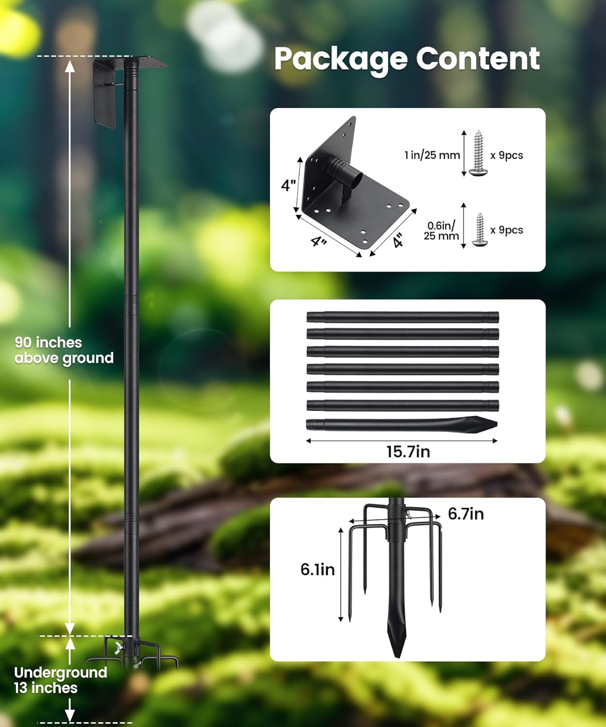 102" Heavy Duty Bird Feeder Pole, 1" Steel Adjustable Outdoor Stand with 5-Prong Anti-Tip Base, Universal Mount for Hummingbird Feeder & Bluebird House, Easy Setup