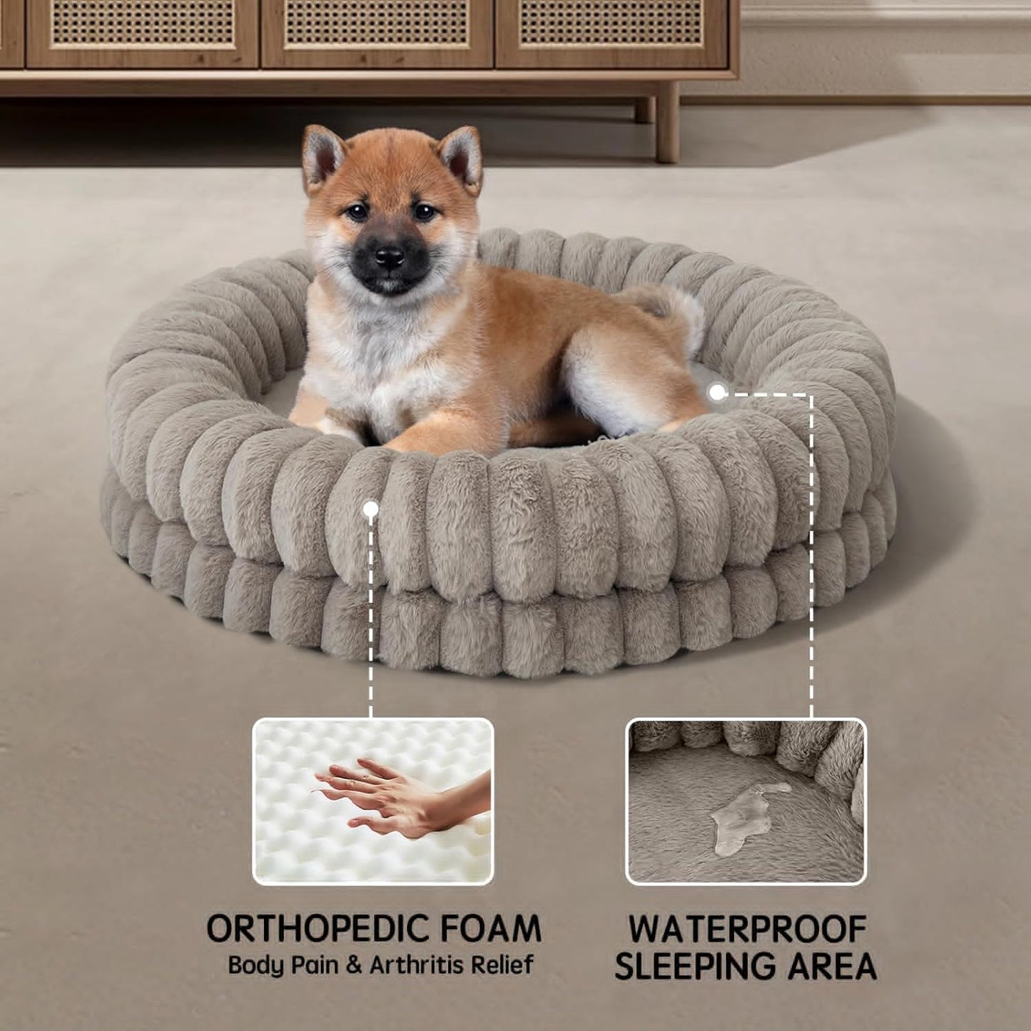 BALANCE Luxury Donut Dog Bed, 30 Inches Round Dog Bed Medium Size Dogs