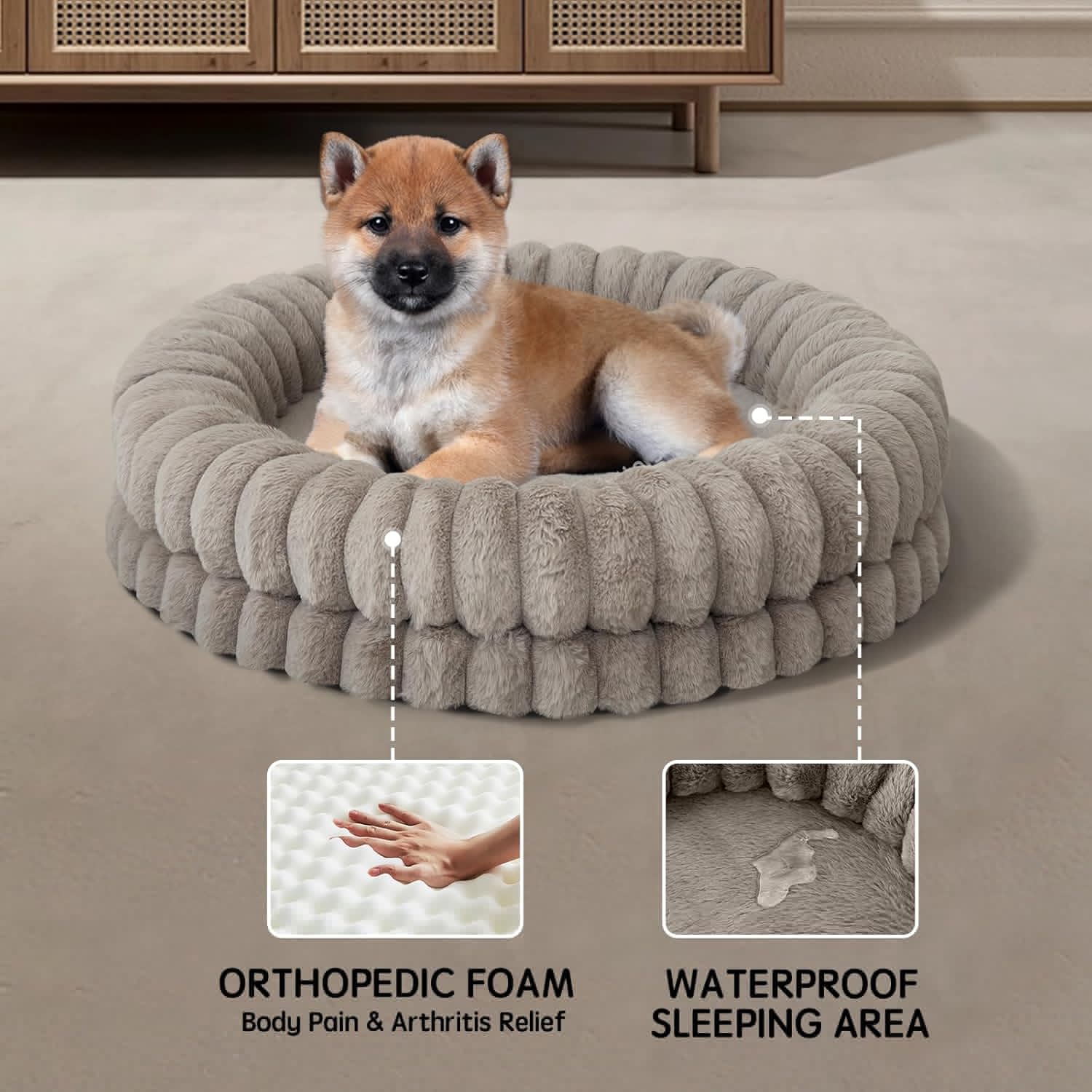 BALANCE Luxury Donut Dog Bed, 30 Inches Round Dog Bed Medium Size Dogs