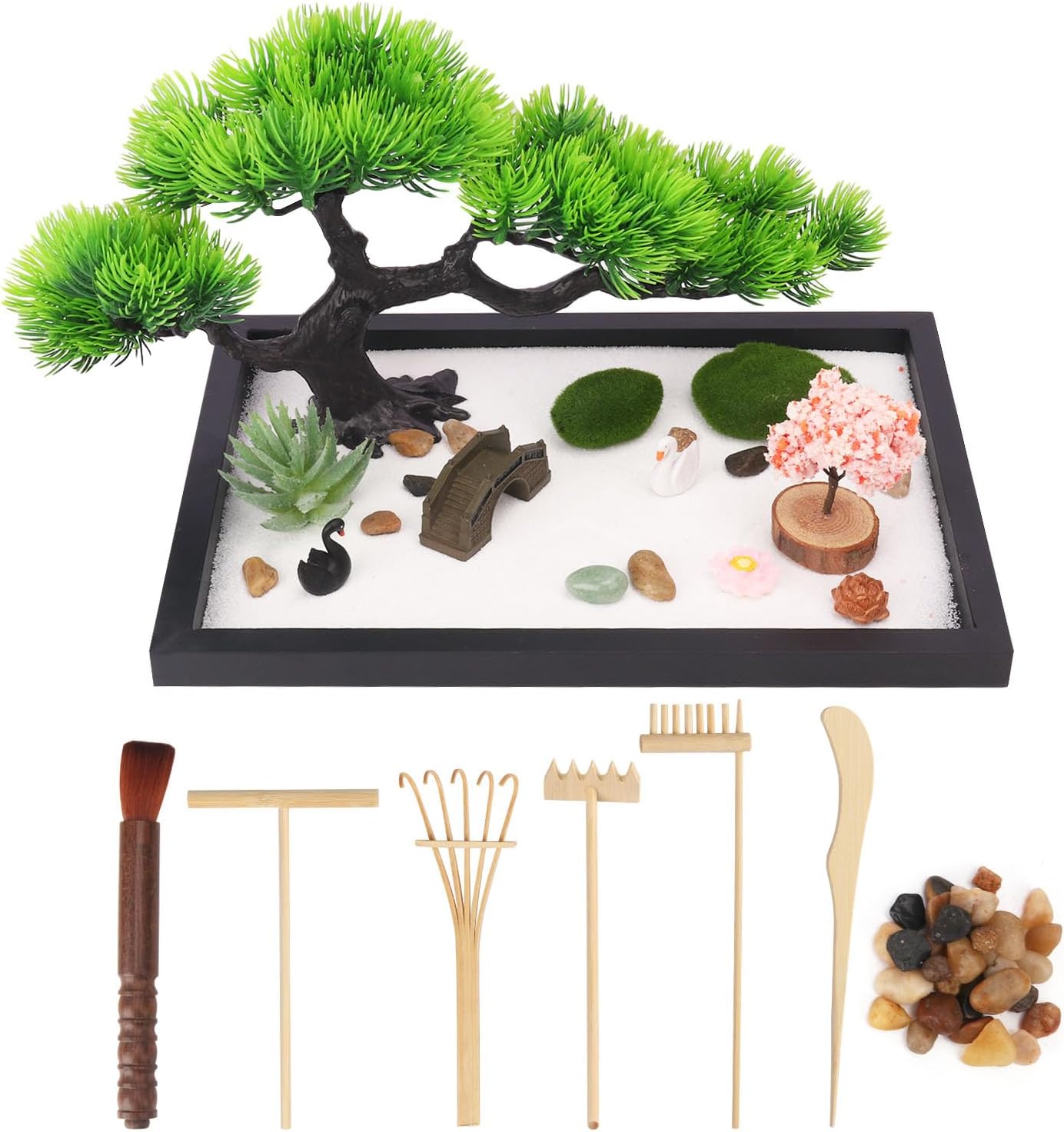 Mini Zen Garden Kit, Zen Garden for Desk - Tranquil Zen Sand Garden for Office Decor with Assorted Meditation Accessories for Home, Office, Restaurant Decor