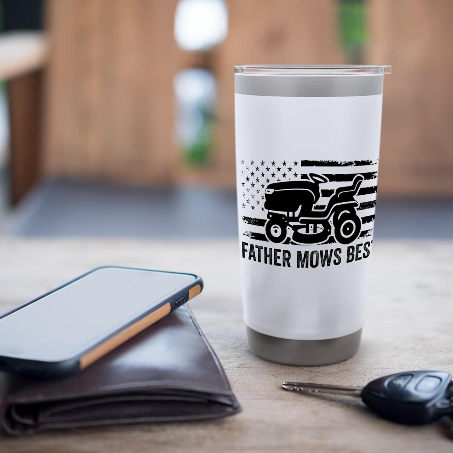 Father Mows Best Lawn Care Dad Mowing Patriotic Father's Day Stainless Steel Insulated Tumbler