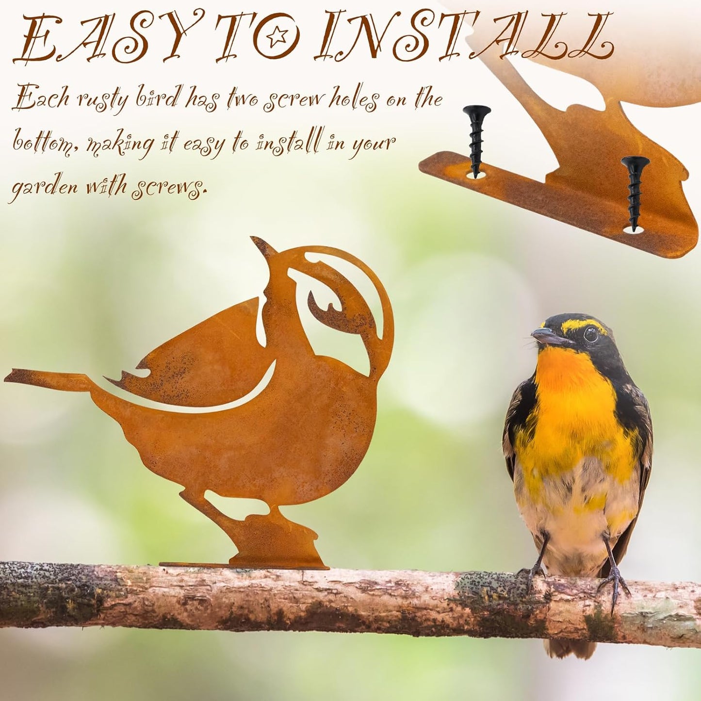 LhyBtm 5 Pcs Rusty Birds Decoration Silhouette with Rusty Patina Birds Decoration Outdoor Fence Decorations Lifelike Metal Birds Garden Ornaments Silhouette Rustic Outdoor Patio Yard Adornment