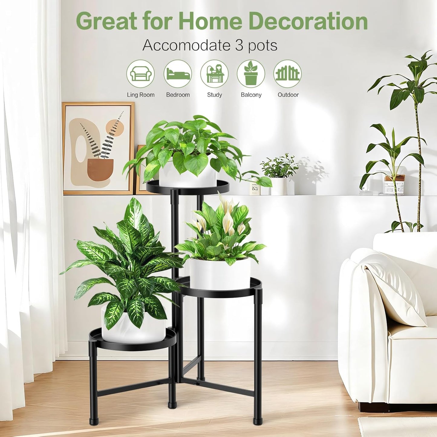 3 Tier Metal Corner Plant Stand Indoor Outdoor, Heightened widened 30'
