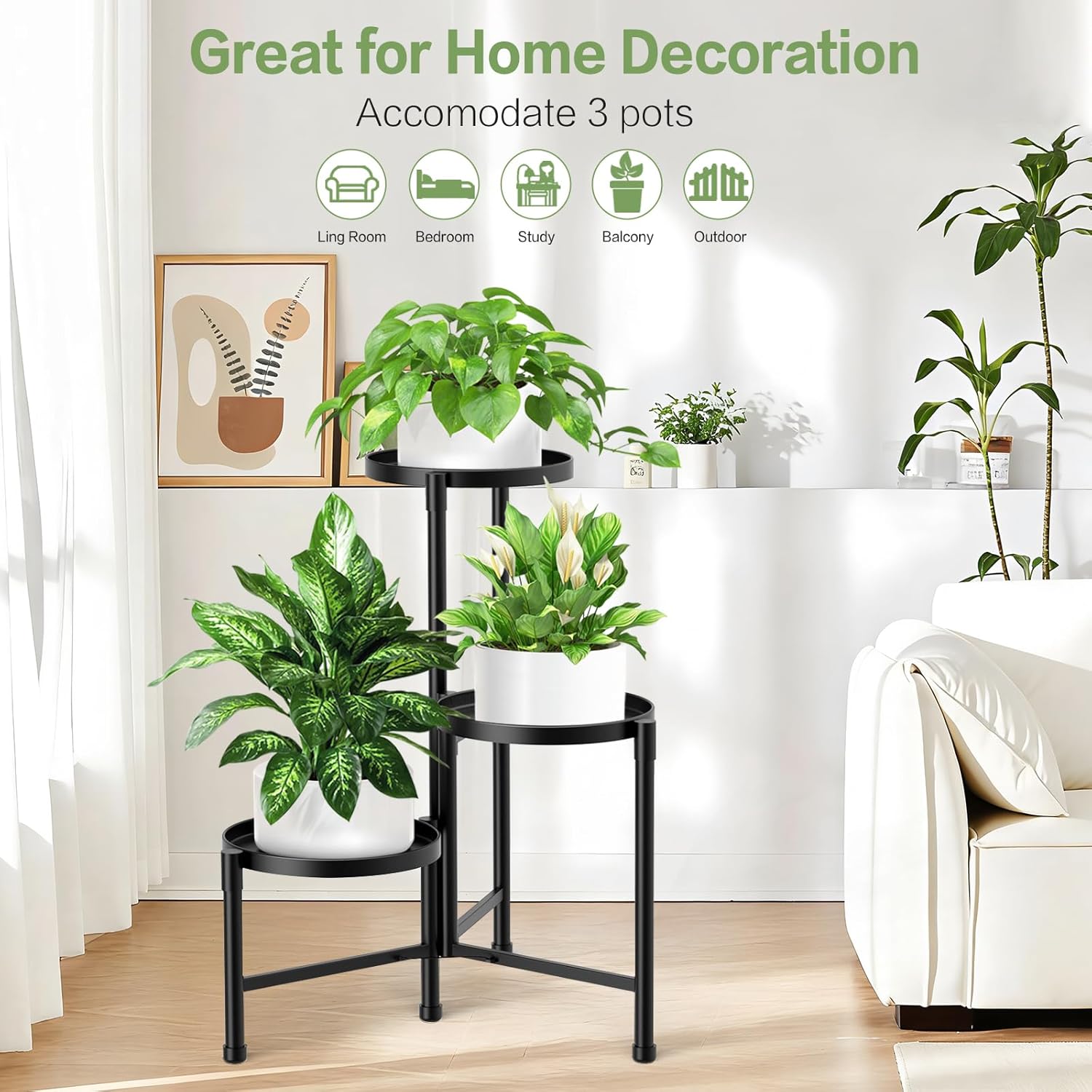 3 Tier Metal Corner Plant Stand Indoor Outdoor, Heightened widened 30'