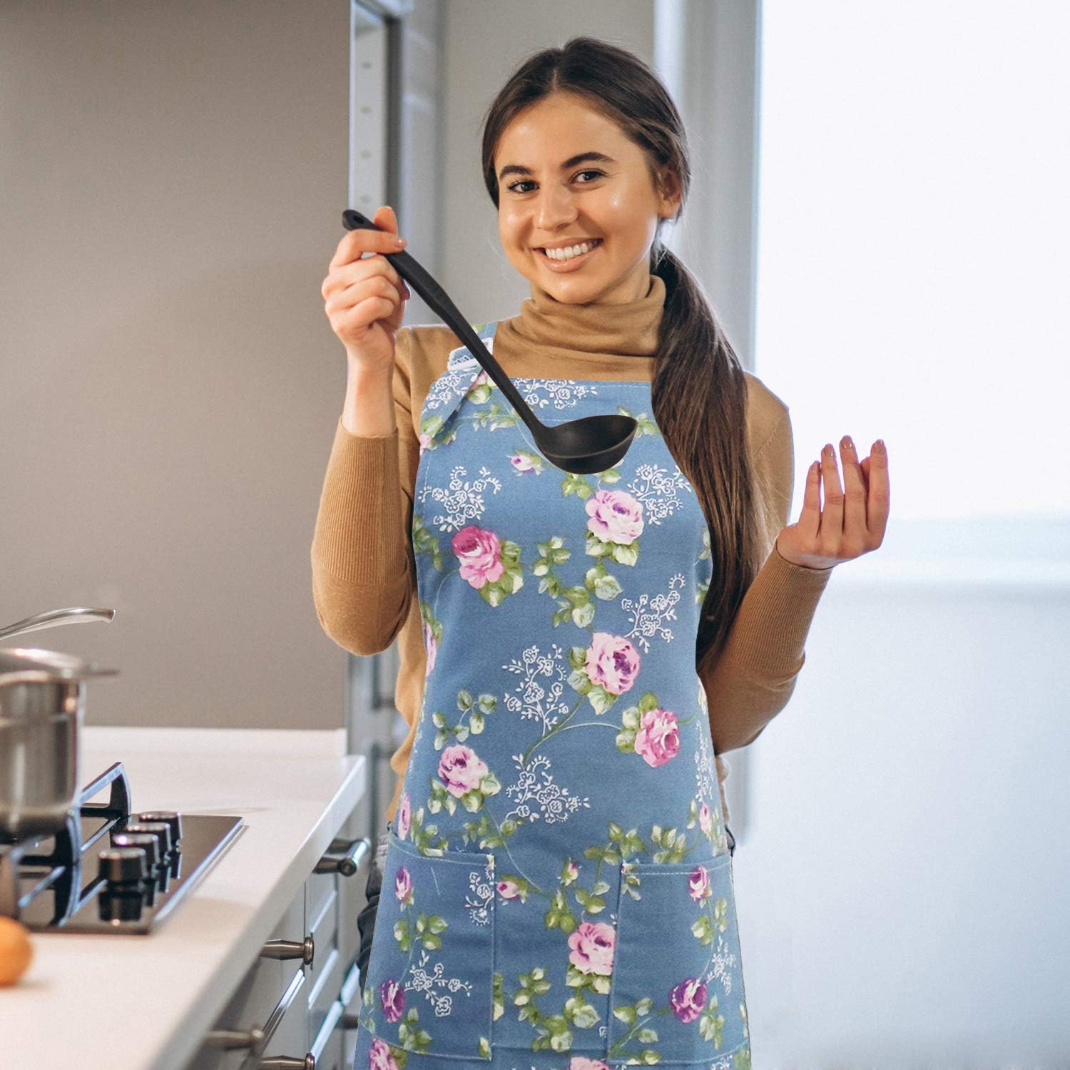 Floral Aprons for Women, 2 Pack Kitchen Aprons with Pockets for Cookin