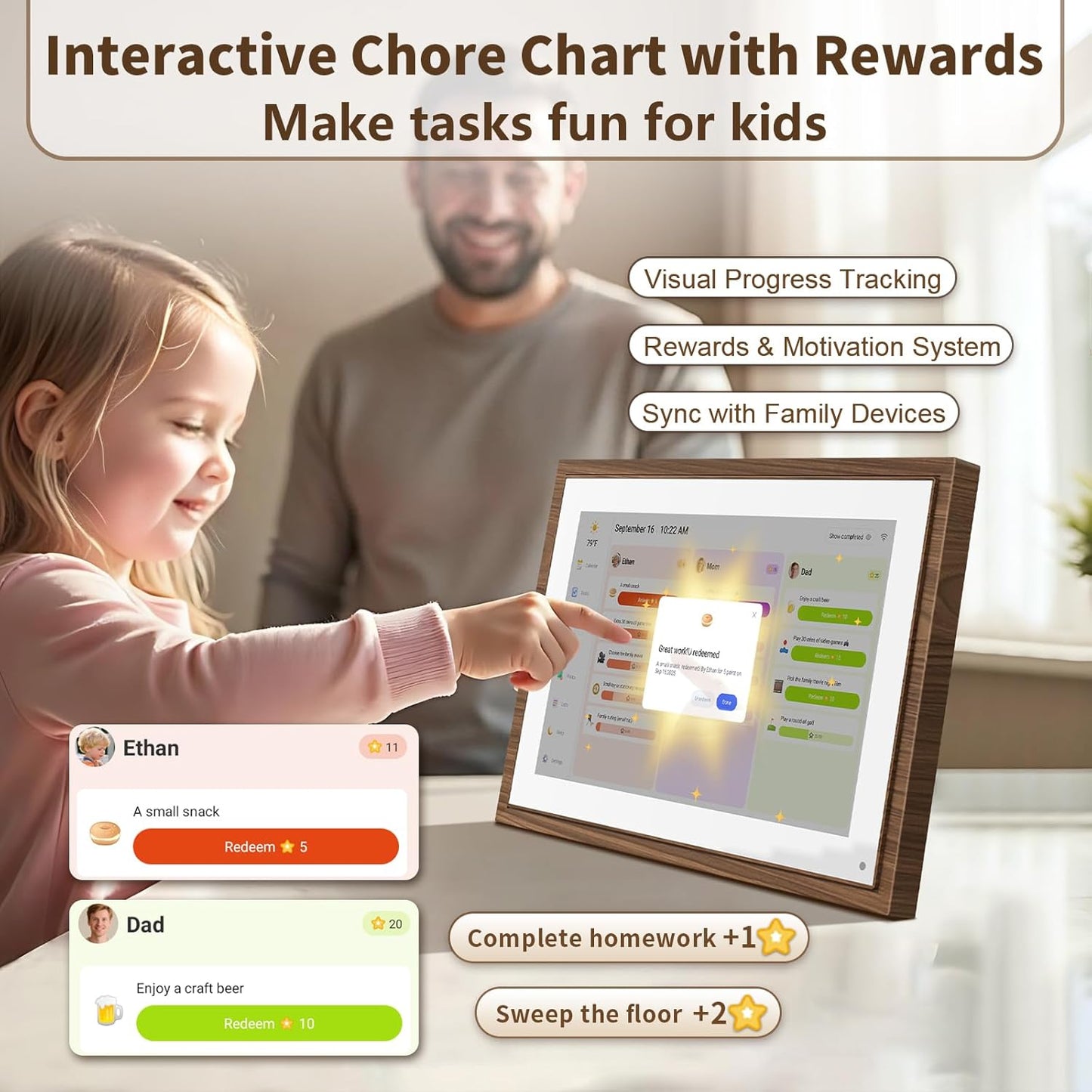 10.1 Inch Digital Calendar Chore Chart with Touchscreen - Full HD Inte