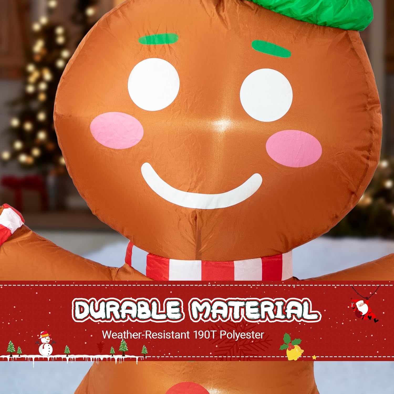 4FT Christmas Inflatables Outdoor Decorations, Gingerbread Man Blow Up