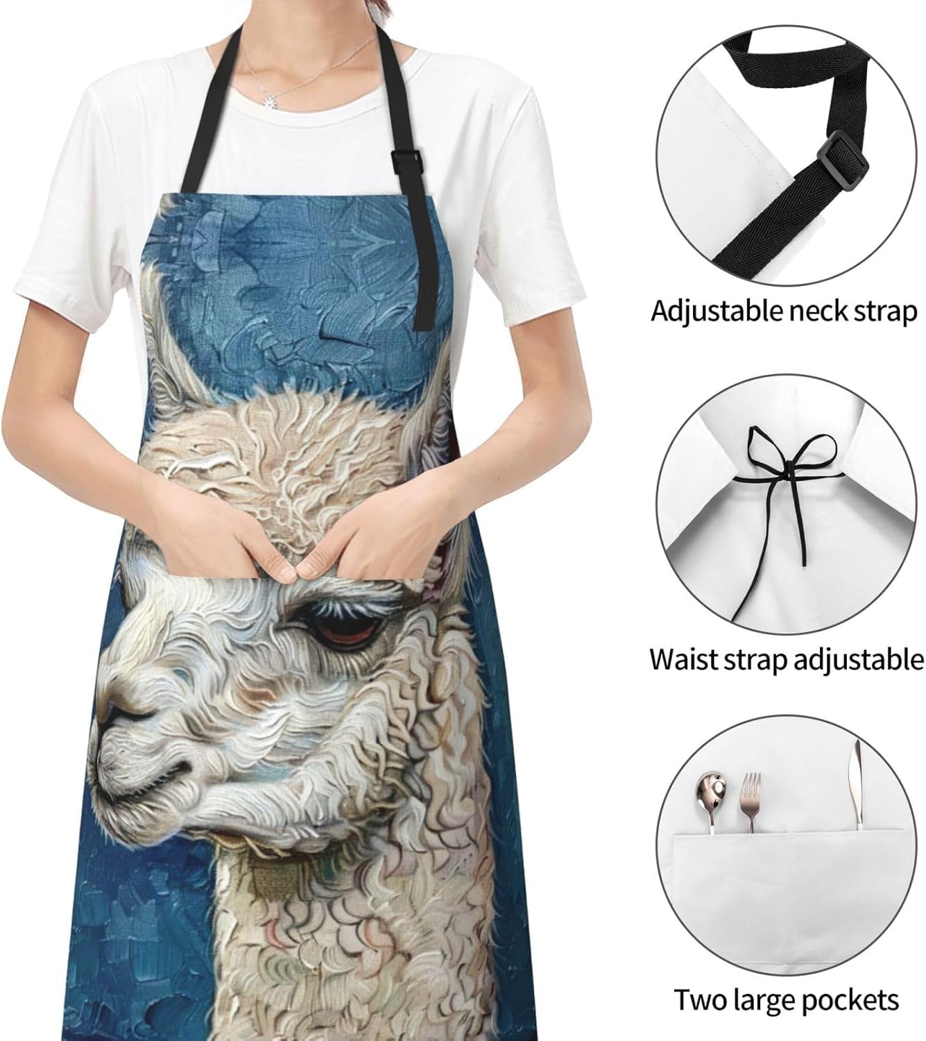 Alpaca Llama print Waterproof chef's apron with pocket apron for kitchen cooking baking barbecue and gardening