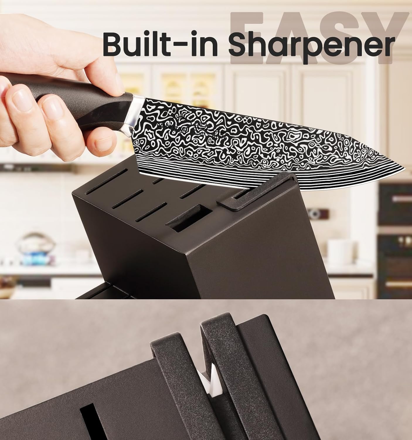 Knife Set, 15 Pieces Kitchen Knife Set with Built in Sharpener, High C