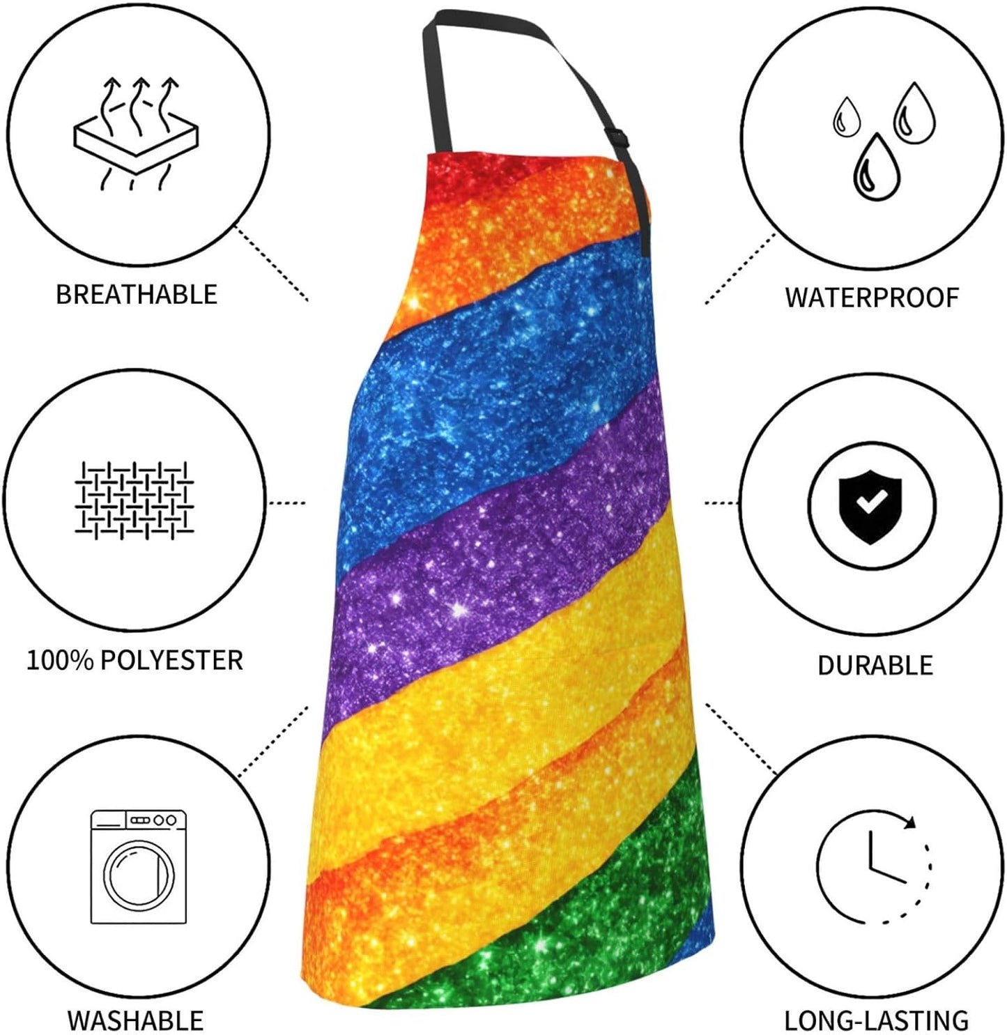 YANYU Rainbow stripes Print 28x33 In Kitchen Apron Stylish Chef Apron with Pockets for Cooking Baking Painting