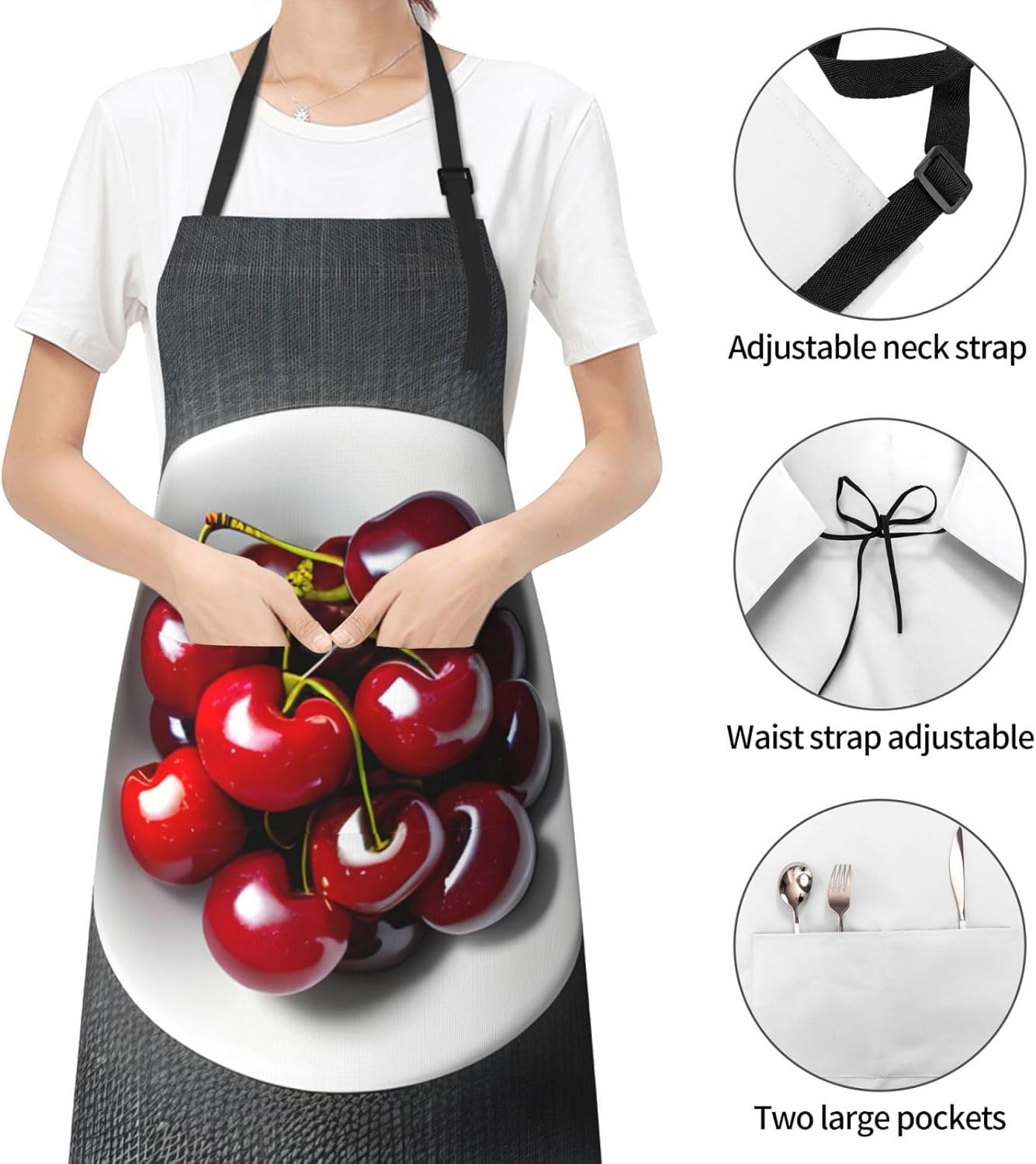 Fresh Cherry print Waterproof chef's apron with pocket apron for kitchen cooking baking barbecue and gardening