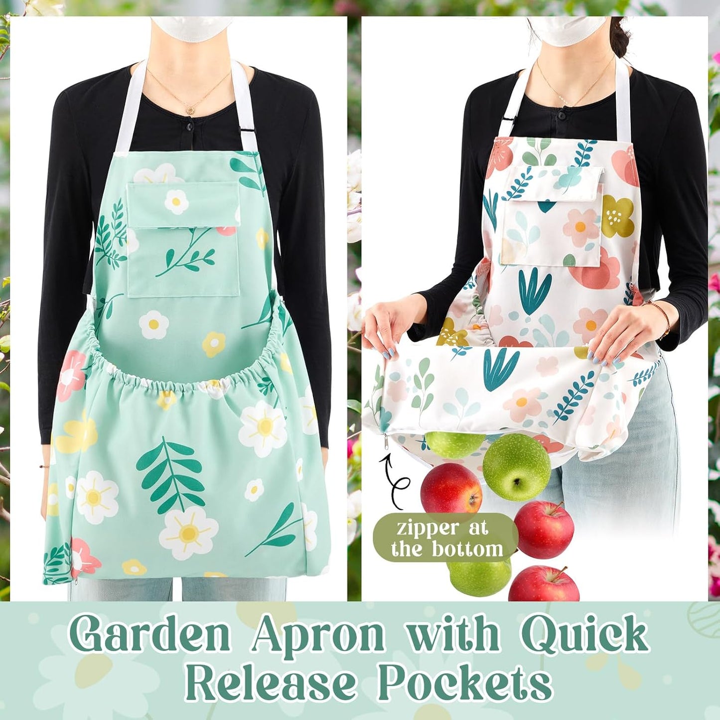 2 Pcs Gardening Apron with Release Pockets, Christmas Gifts for Women, Floral Apron for Harvesting Garden