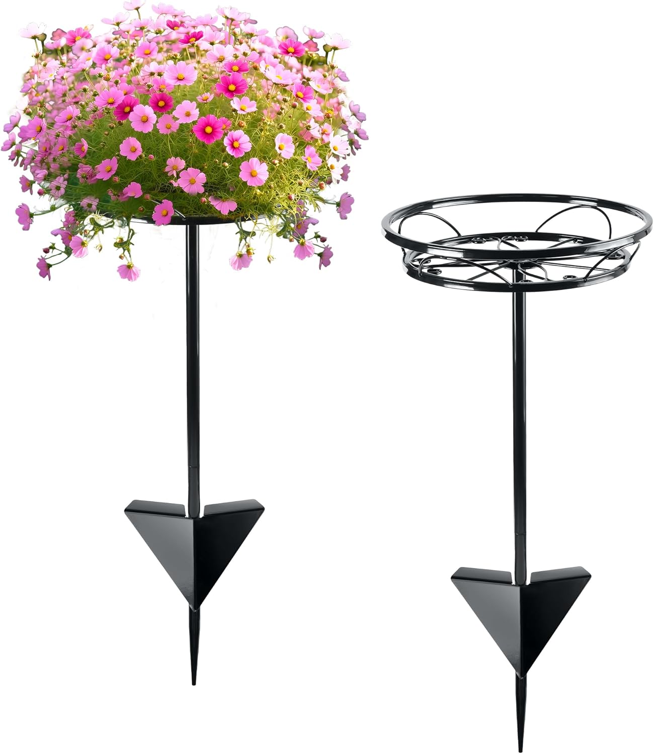 Tellingyou 2 Pack Adjustable Outdoor Flower Pot Stand, Metal Outdoor P