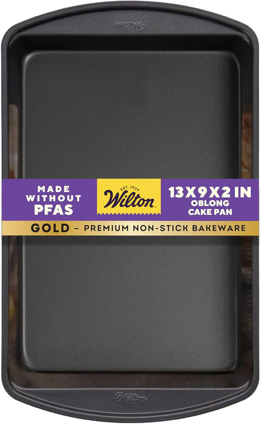 Wilton Gold Non-Stick 13 x 9 Inch Oblong Baking or Roasting Pan, Cold-